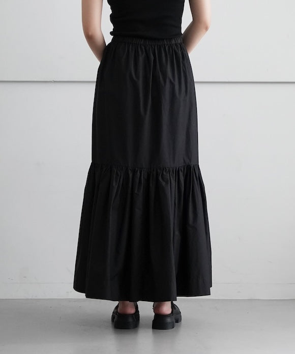 GANNI Cotton Poplin Maxi Flounce Skirt "Black"