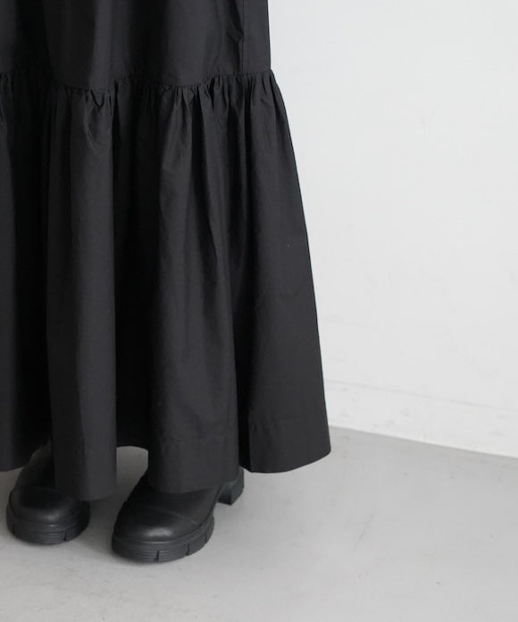 GANNI Cotton Poplin Maxi Flounce Skirt "Black"