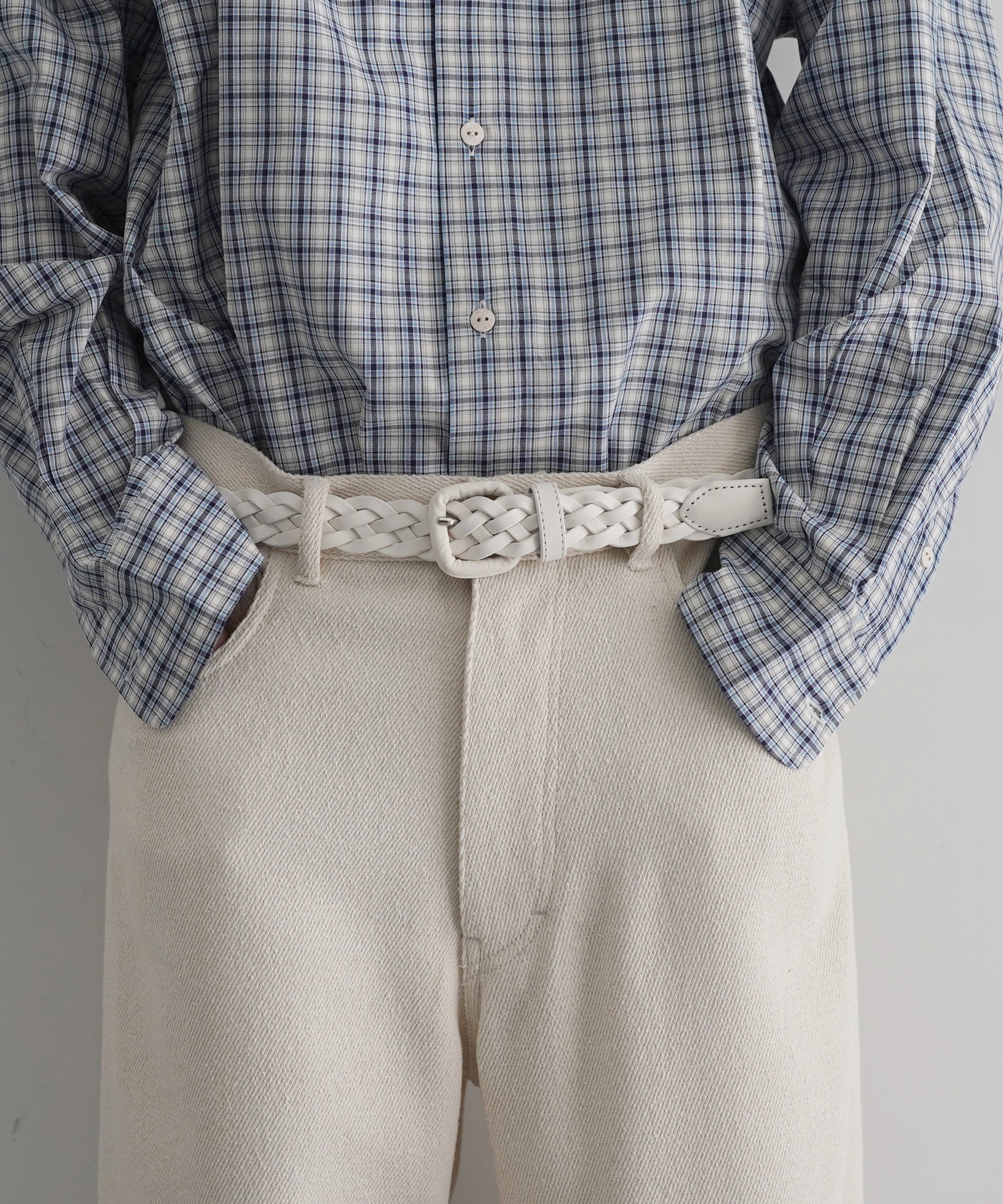 AURALEE Silk nep denim 5p wide pants "IVORY WHITE"