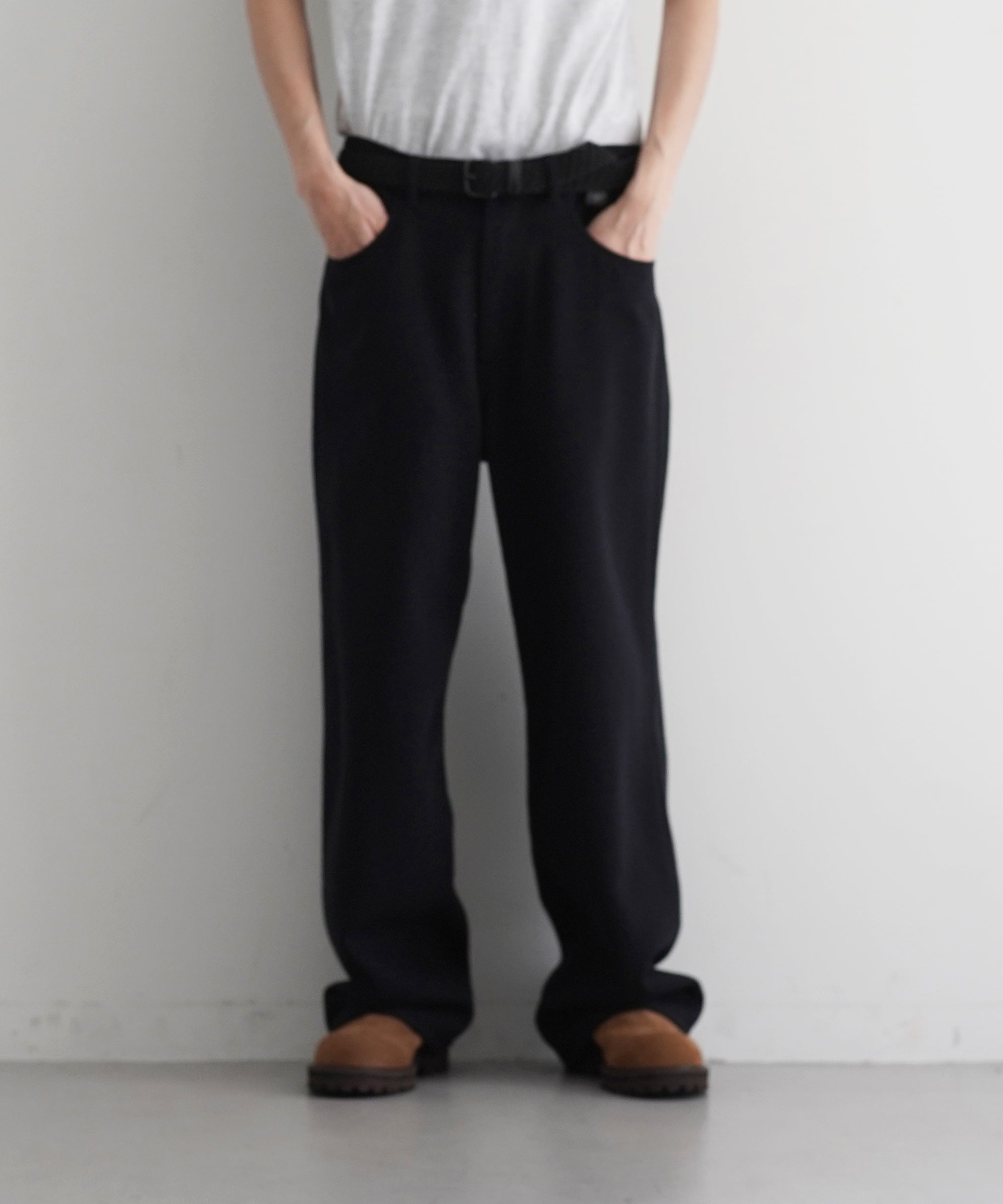 AURALEE Silk nep denim 5p wide pants "BLACK"