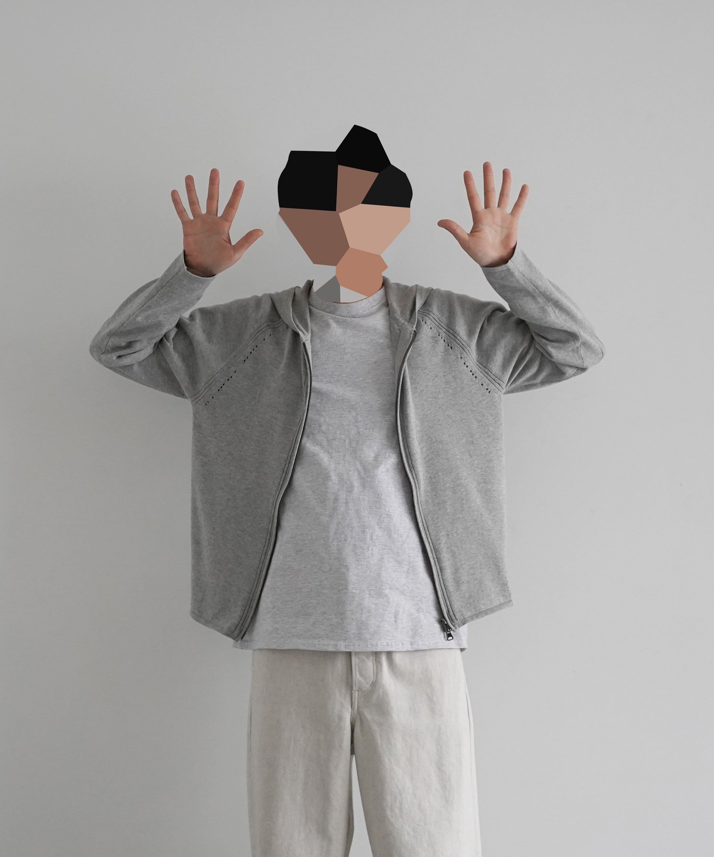 SAN SAN GEAR Knit zip-up hoodie "MELANGE GREY"