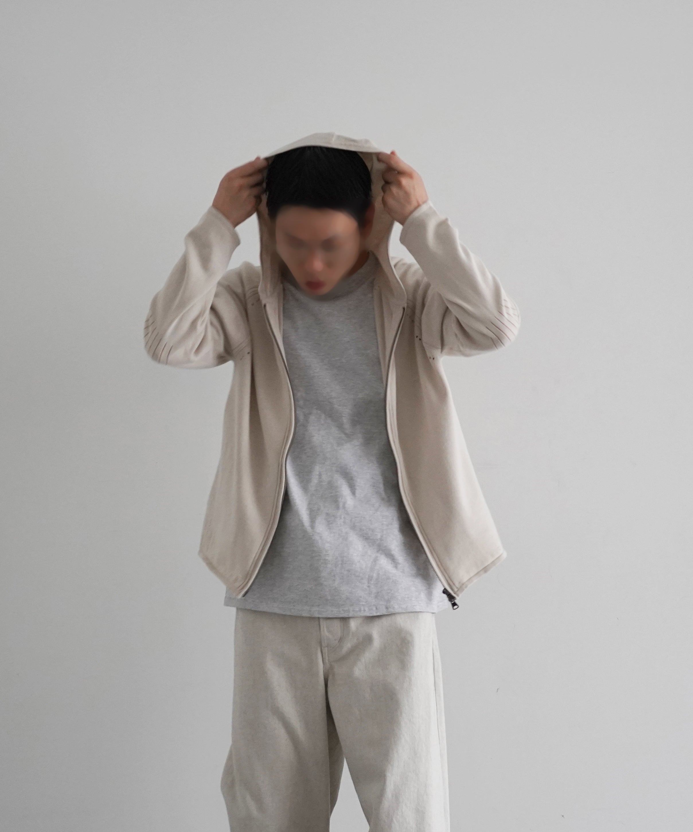 SAN SAN GEAR Knit zip-up hoodie "BEIGE"