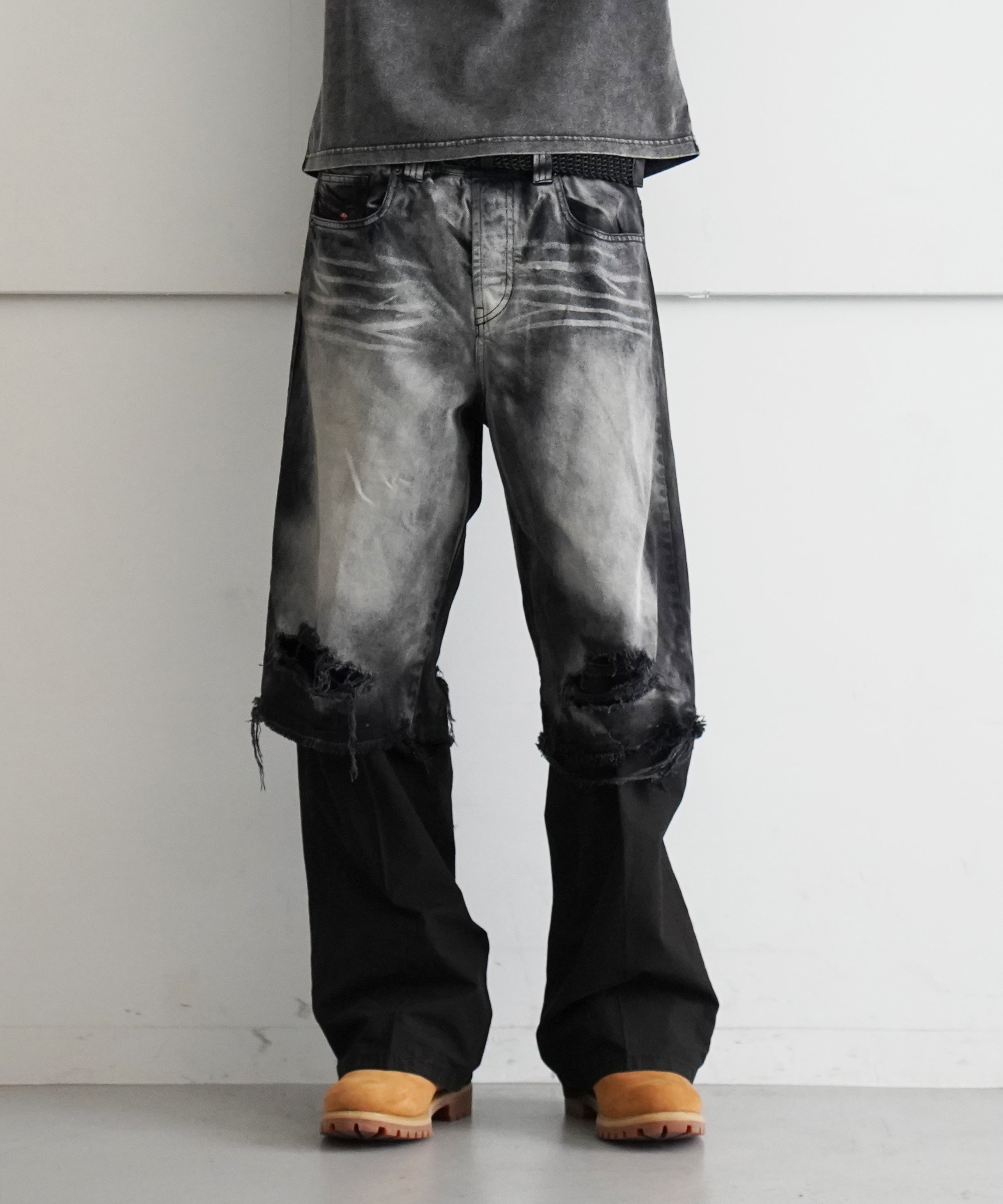 DIESEL 5-pocket pants with layered leg "BLACK/GREY"