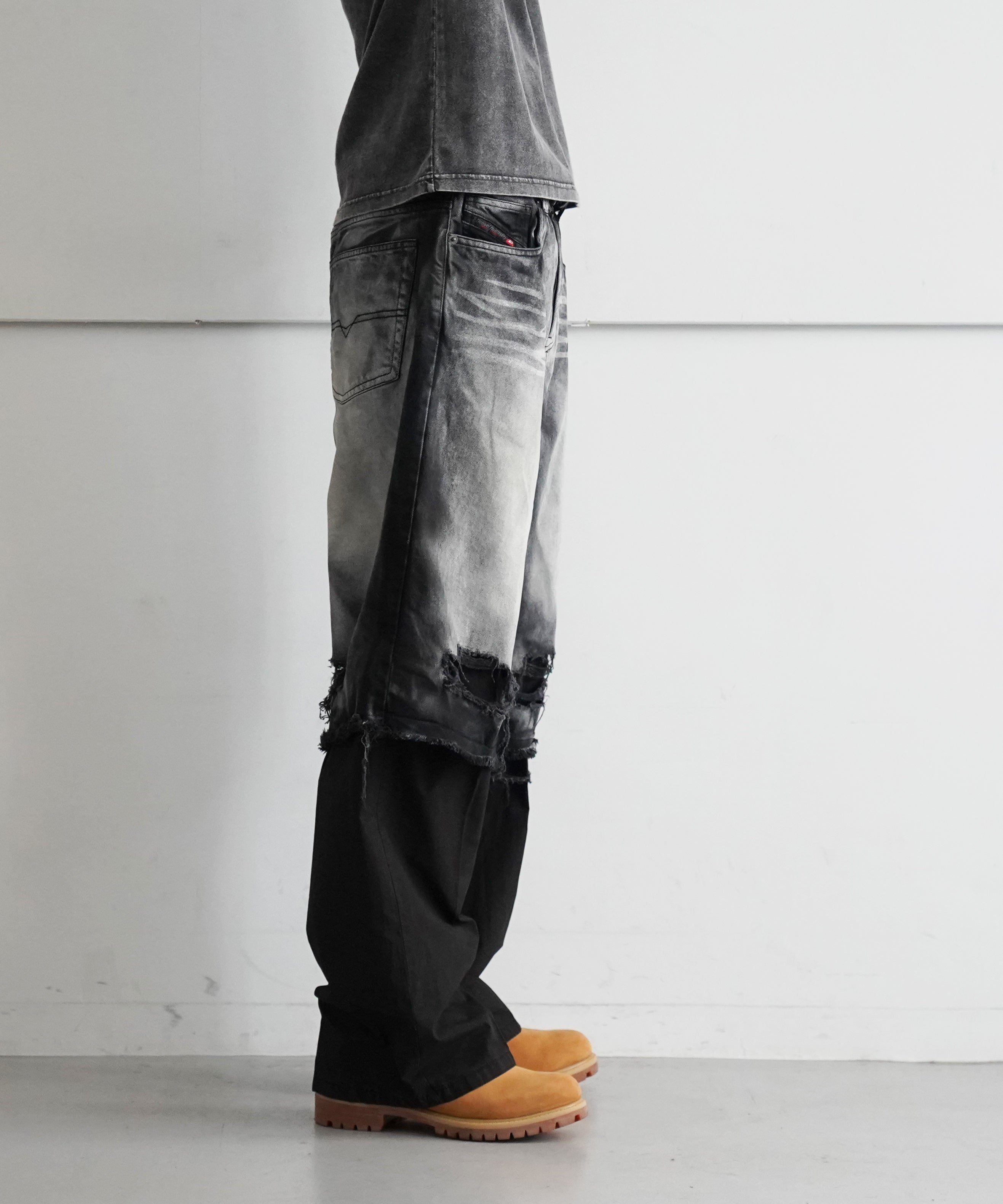 DIESEL 5-pocket pants with layered leg "BLACK/GREY"