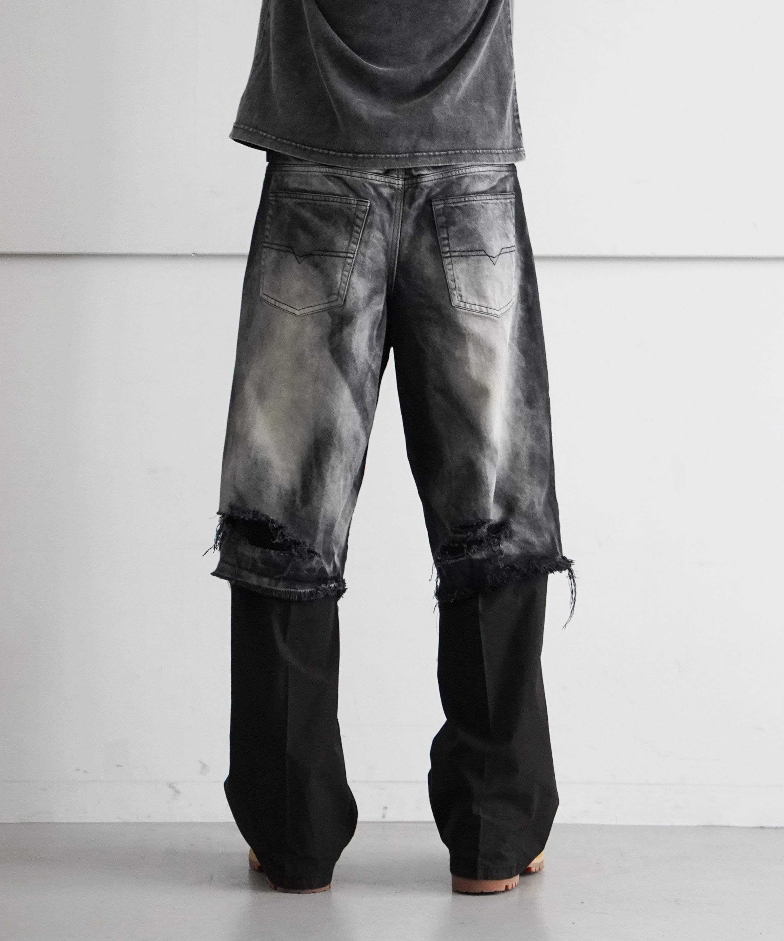 DIESEL 5-pocket pants with layered leg "BLACK/GREY"