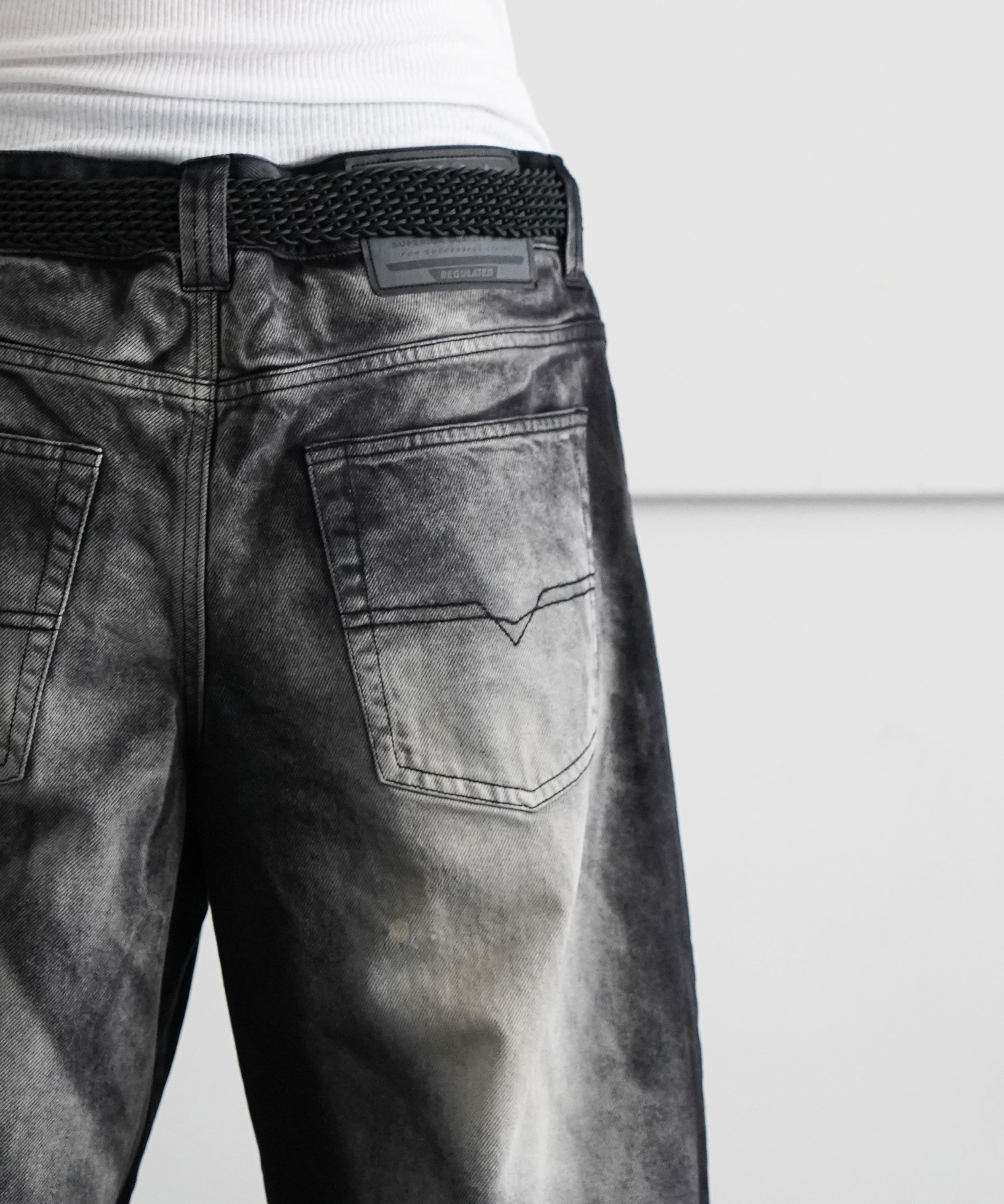 DIESEL 5-pocket pants with layered leg "BLACK/GREY"