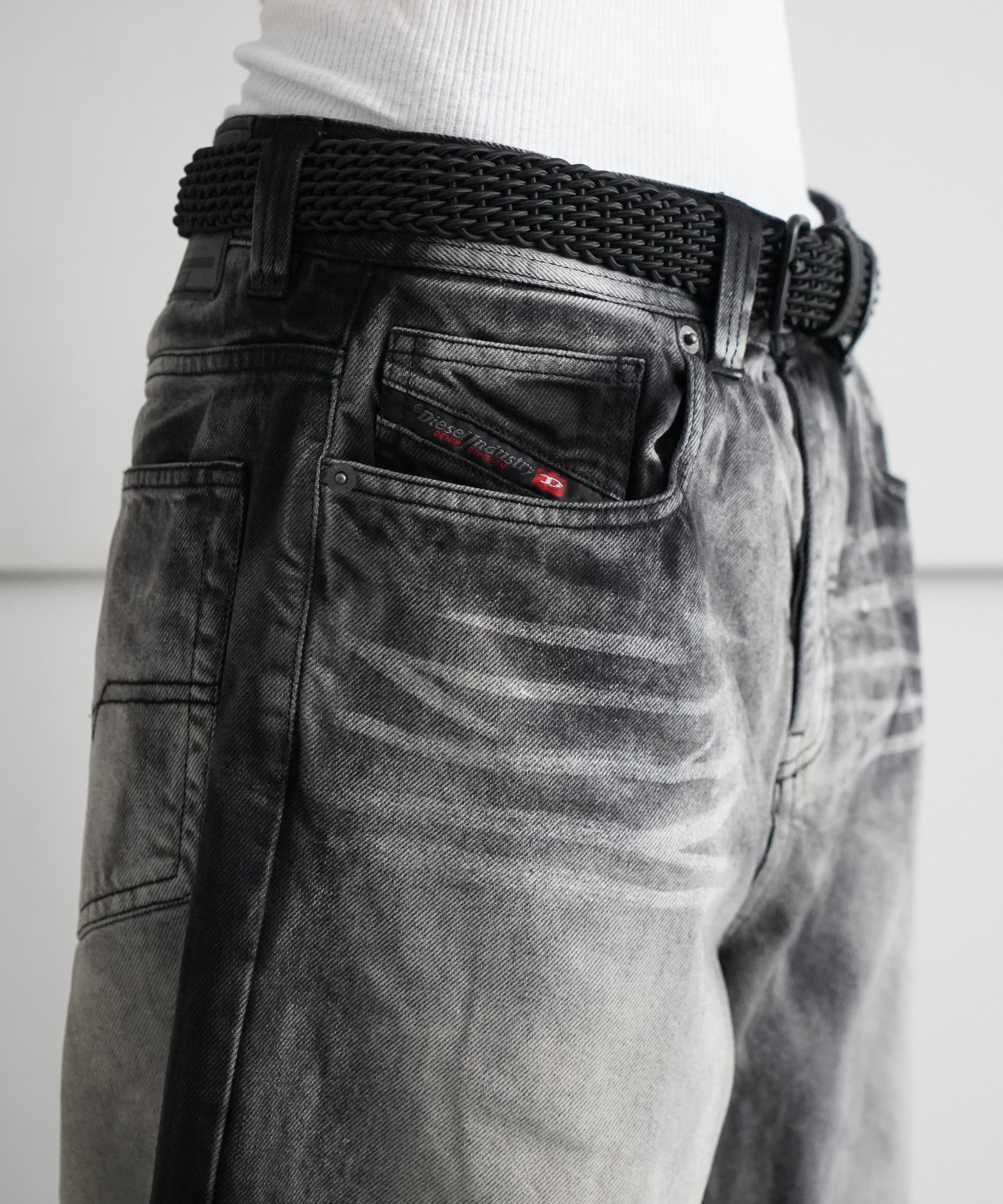 DIESEL 5-pocket pants with layered leg "BLACK/GREY"