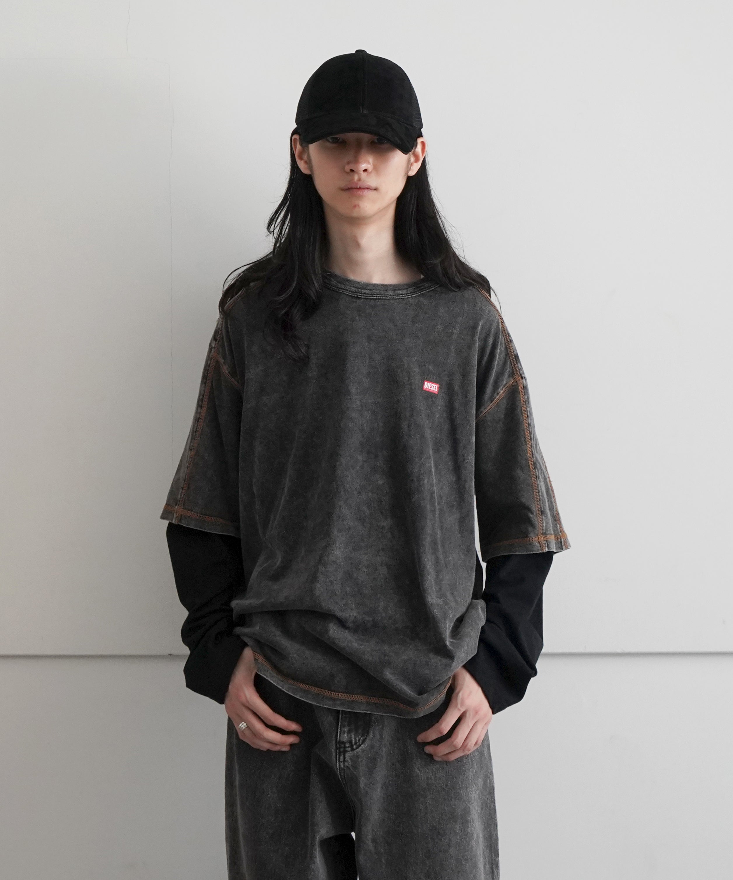 DIESEL Layered T-SHIRT "GREY/BLACK"