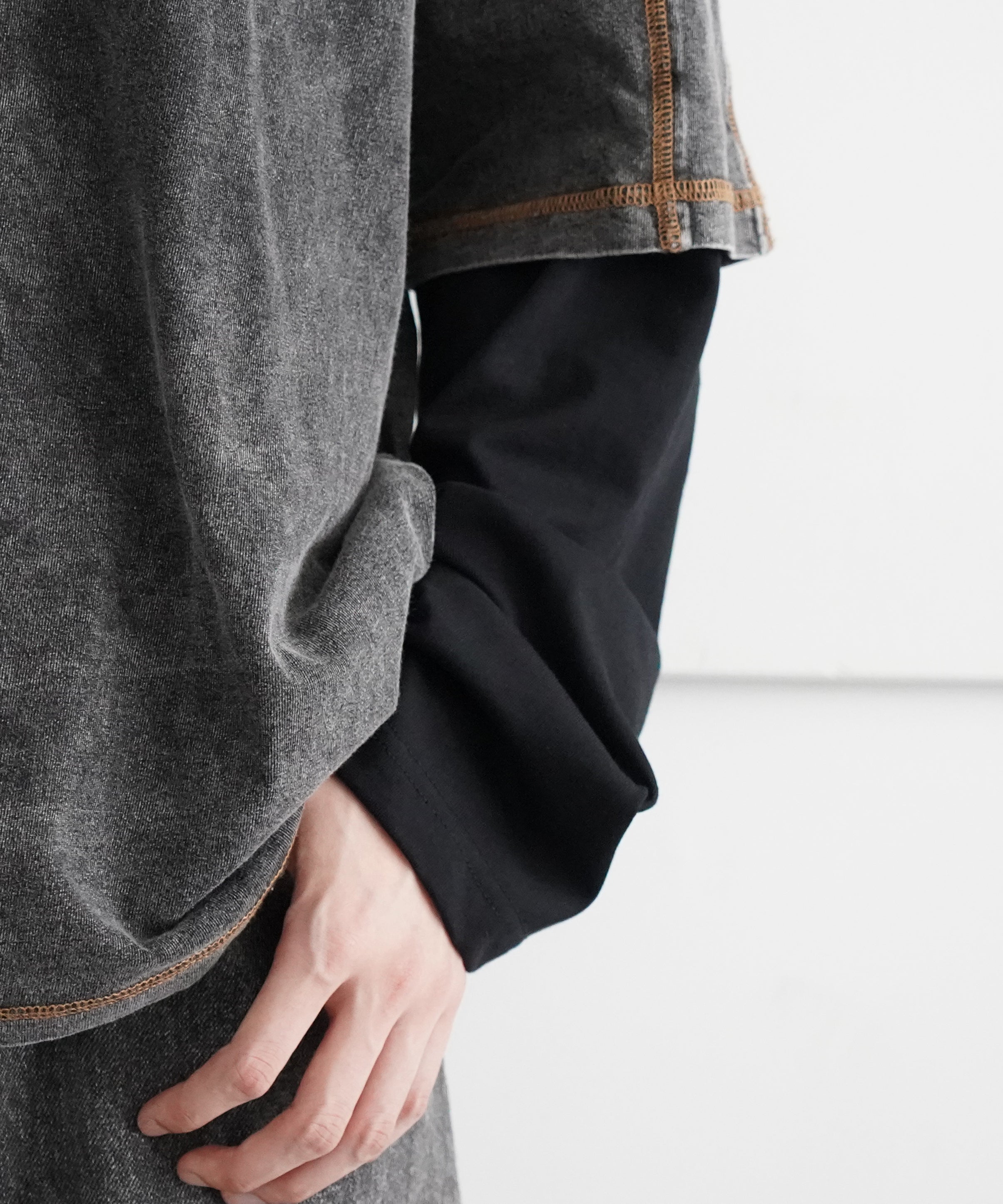 DIESEL Layered T-SHIRT "GREY/BLACK"