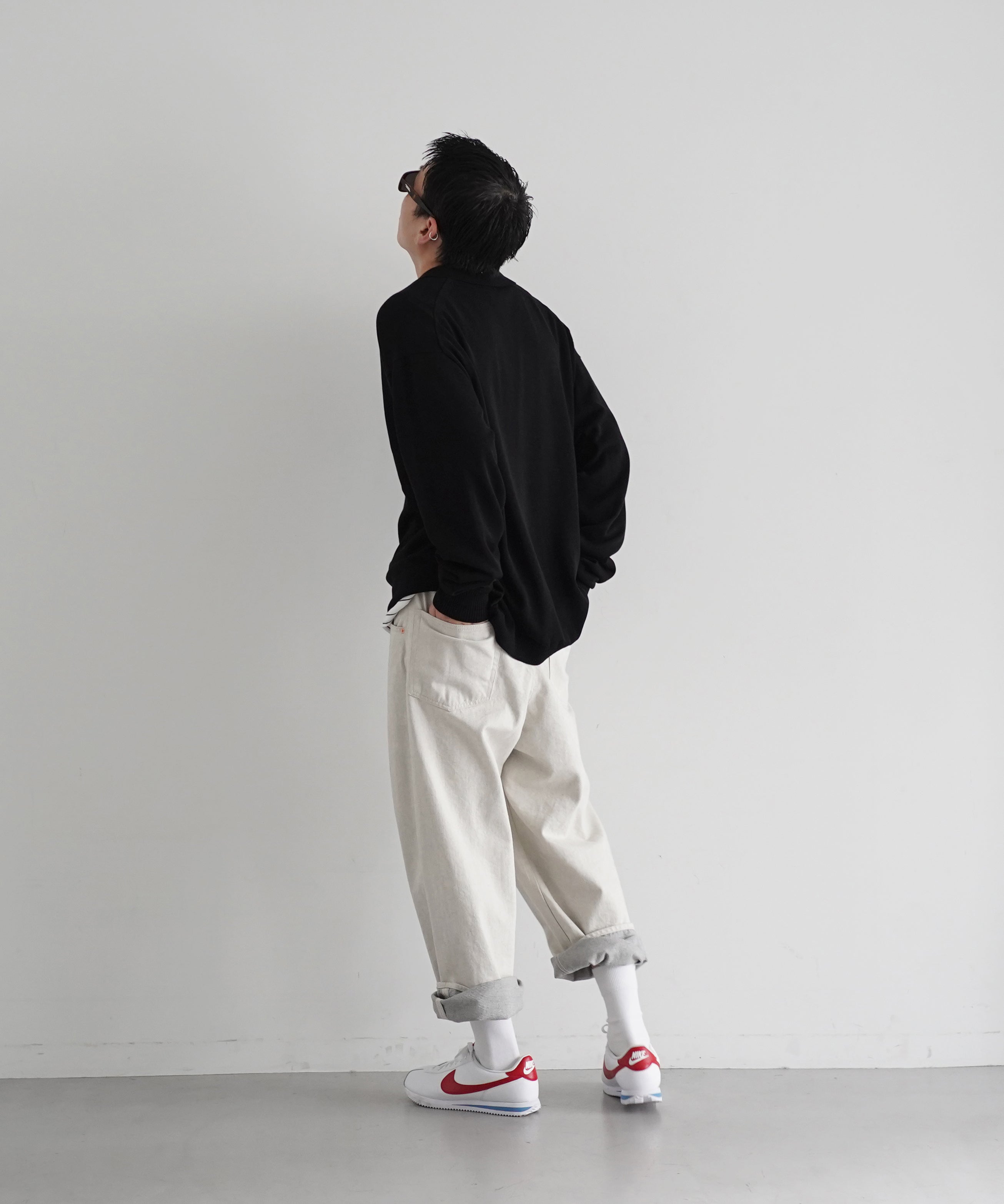 【EXCLUSIVE】crepuscule Open collar knit shirt "BLACK"