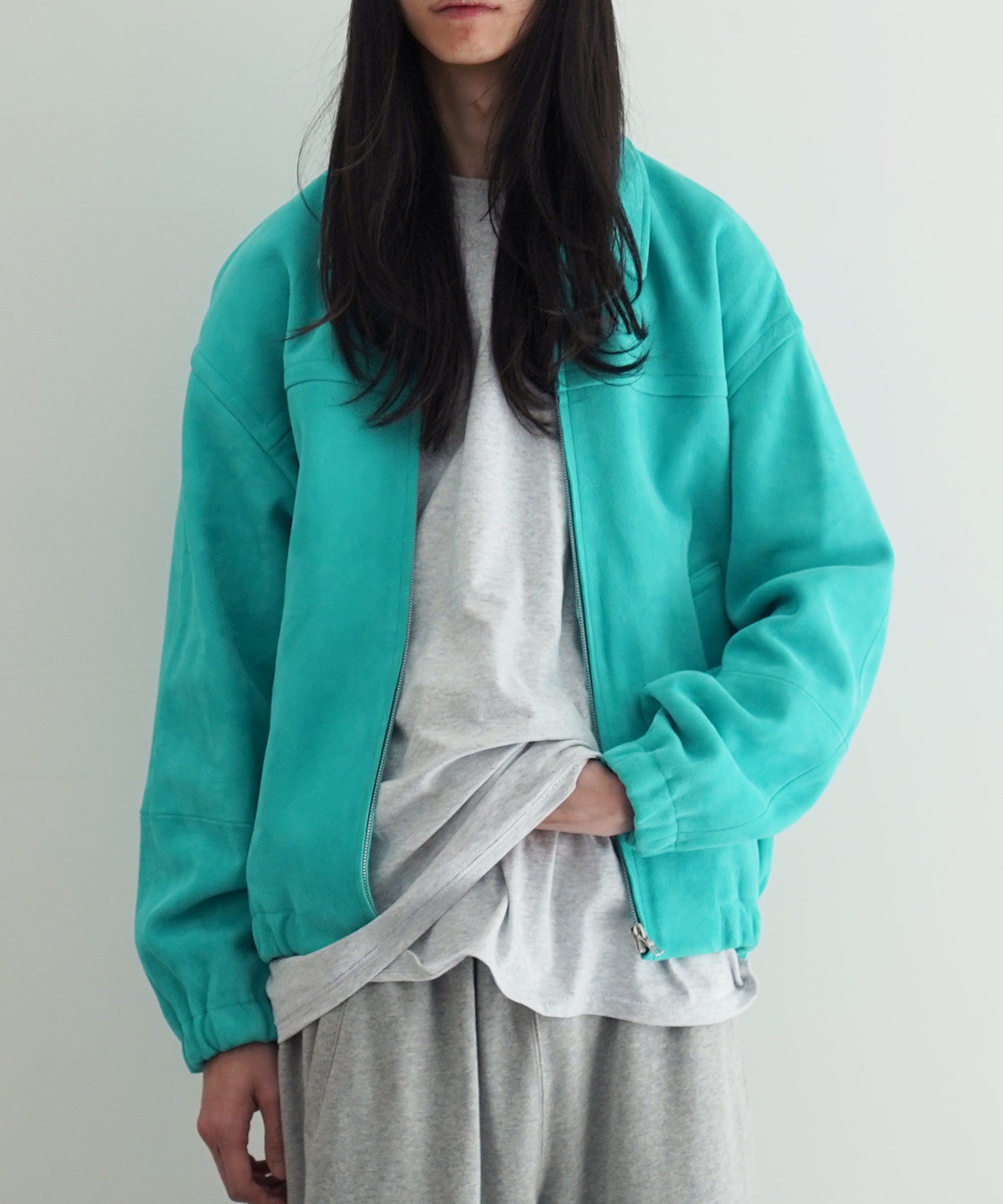 AURALEE LAMB SUEDE ZIP BLOUSON "AQUA BLUE"