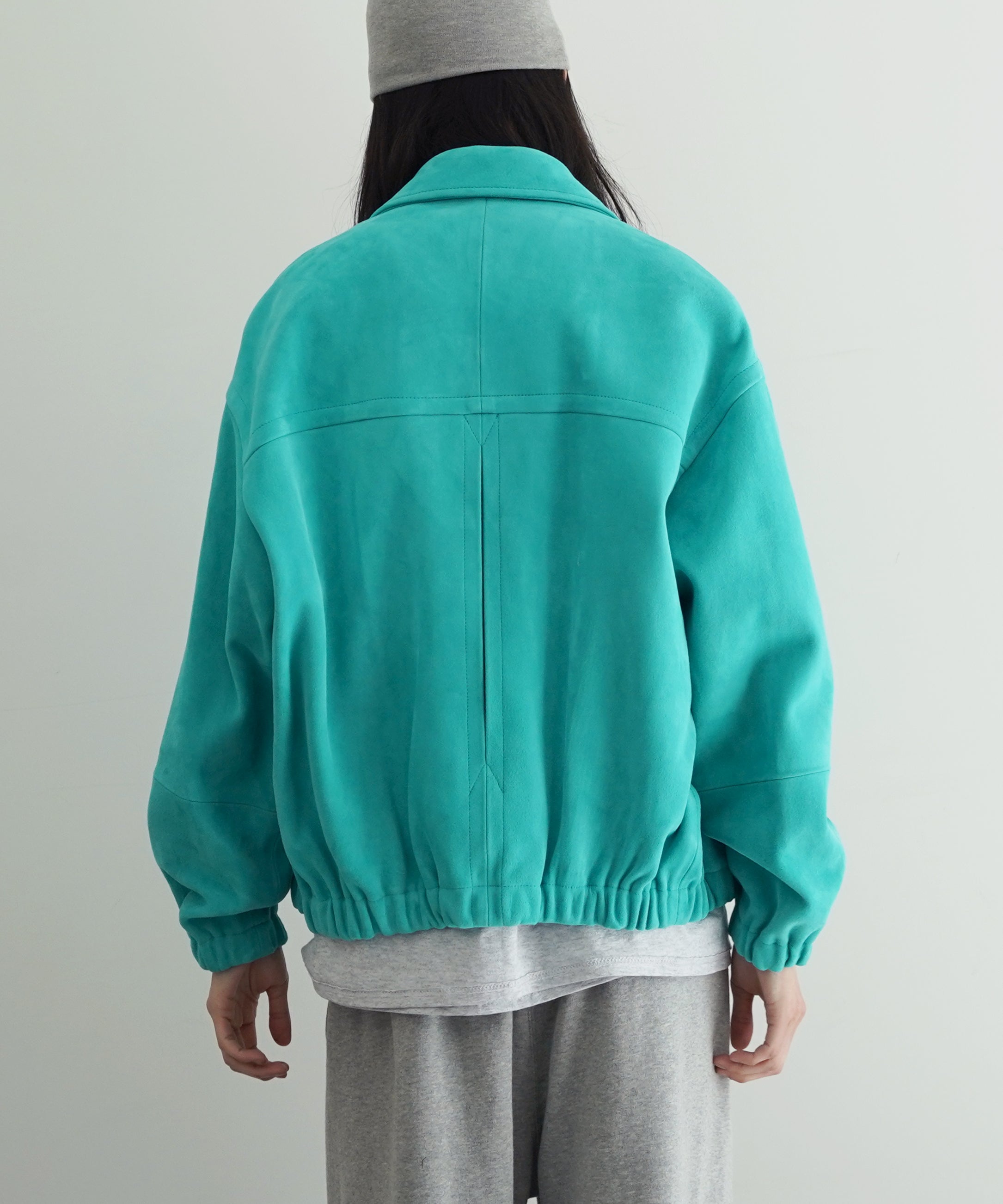 AURALEE LAMB SUEDE ZIP BLOUSON "AQUA BLUE"