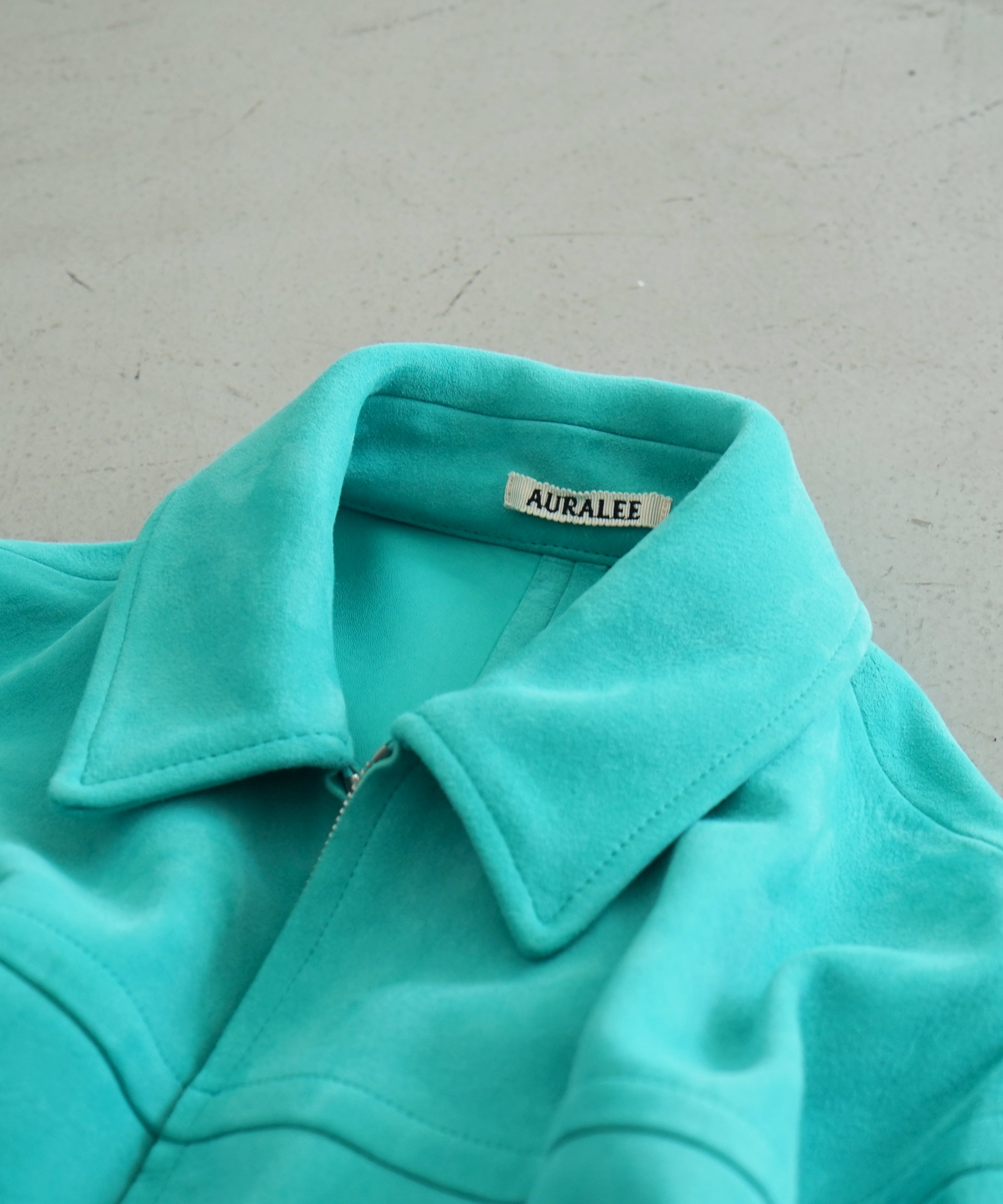 AURALEE LAMB SUEDE ZIP BLOUSON "AQUA BLUE"