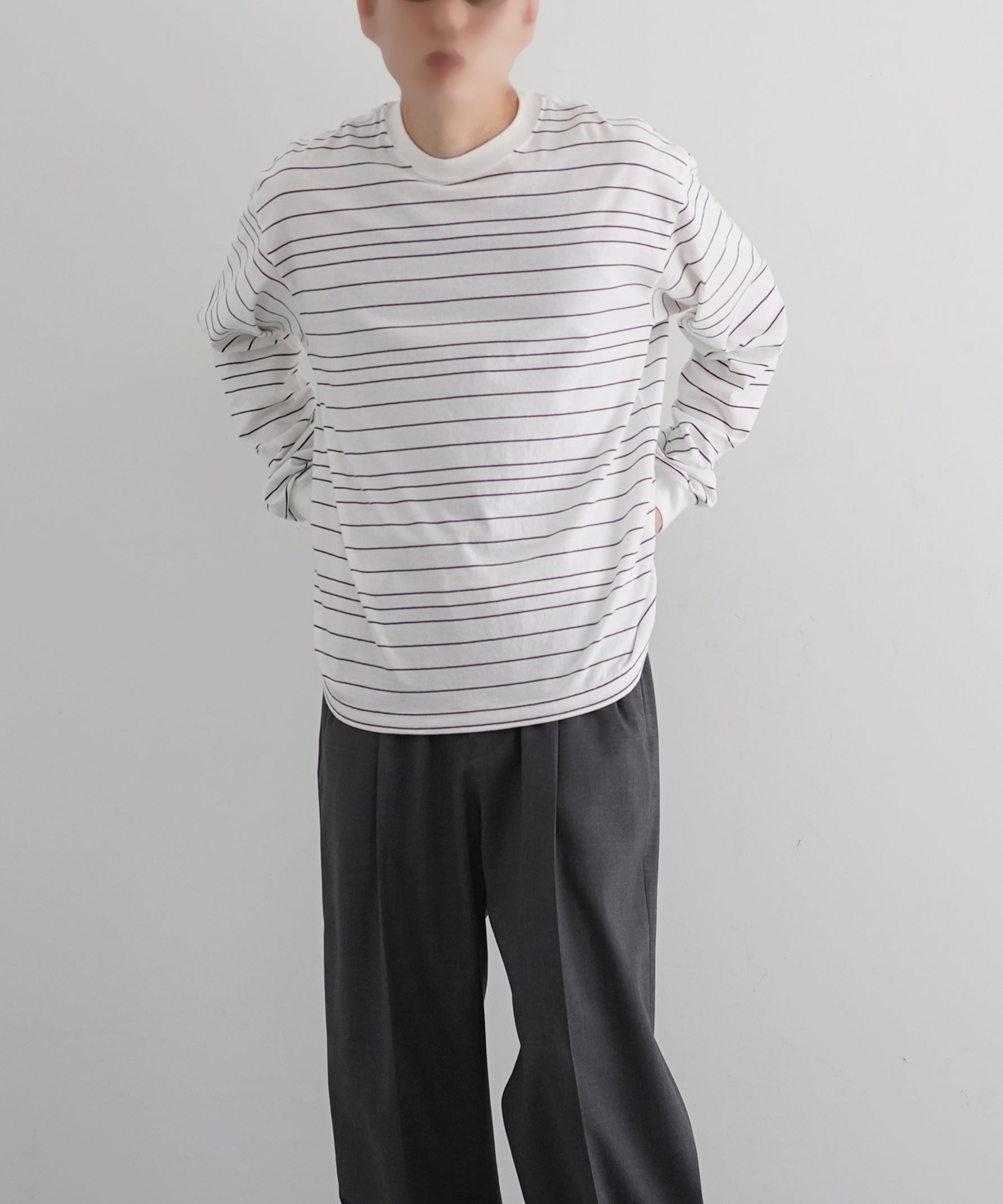 UNUSED Us2544 border long sleeve t-shirt "WHITE"