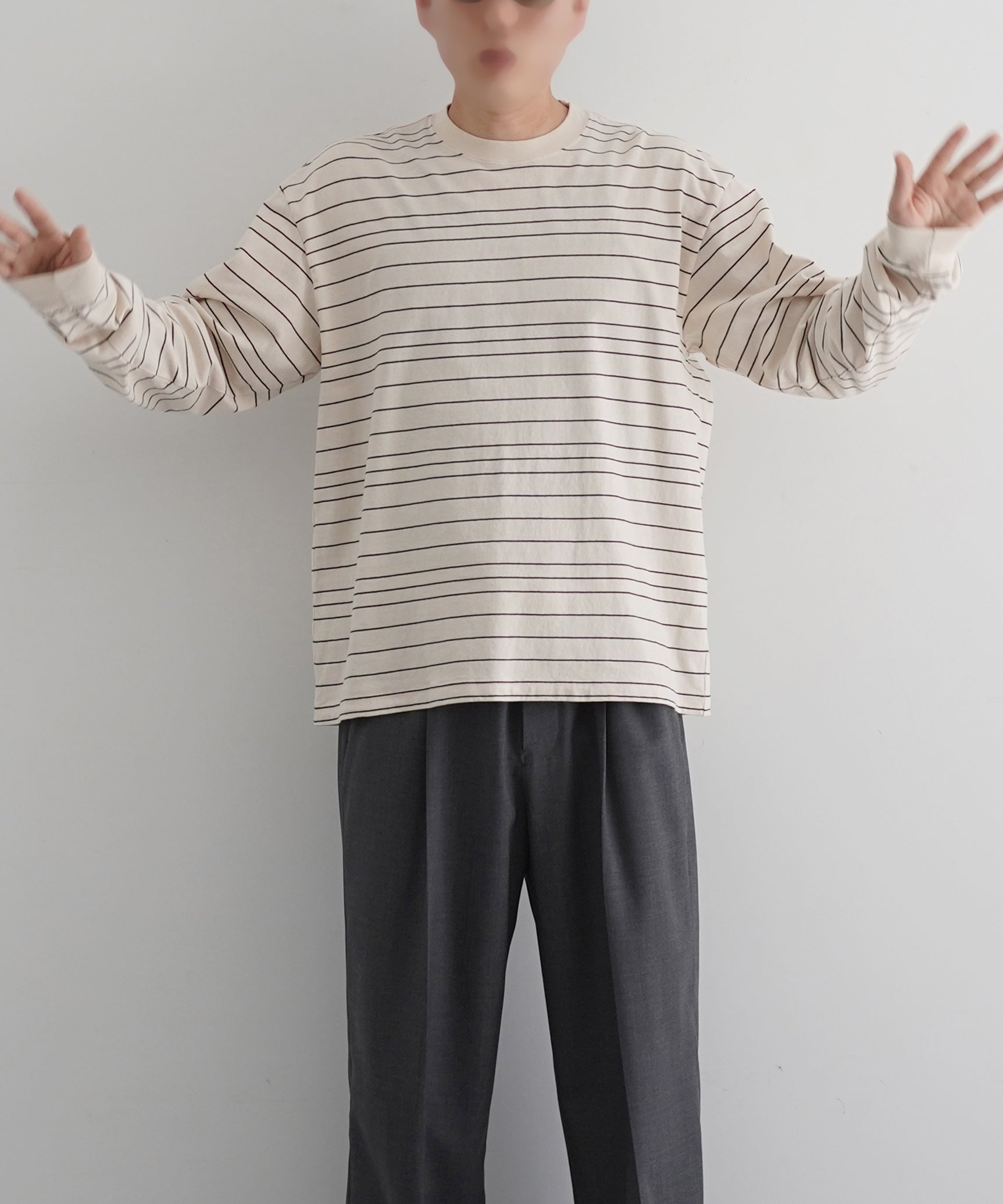 UNUSED Us2544 border long sleeve t-shirt "WHITE"