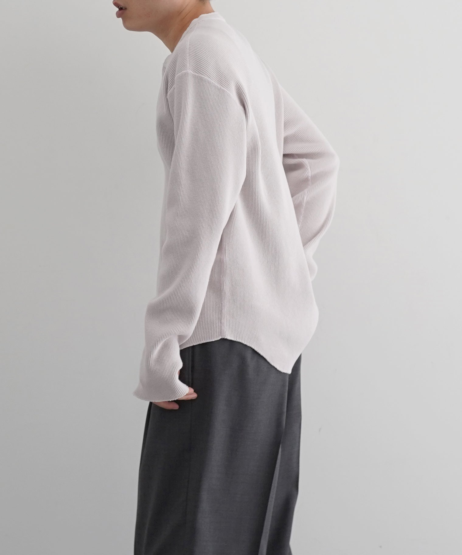 UNUSED Us2536 Long-sleeve henry neck waffle t-shirt "PINK BEIGE"