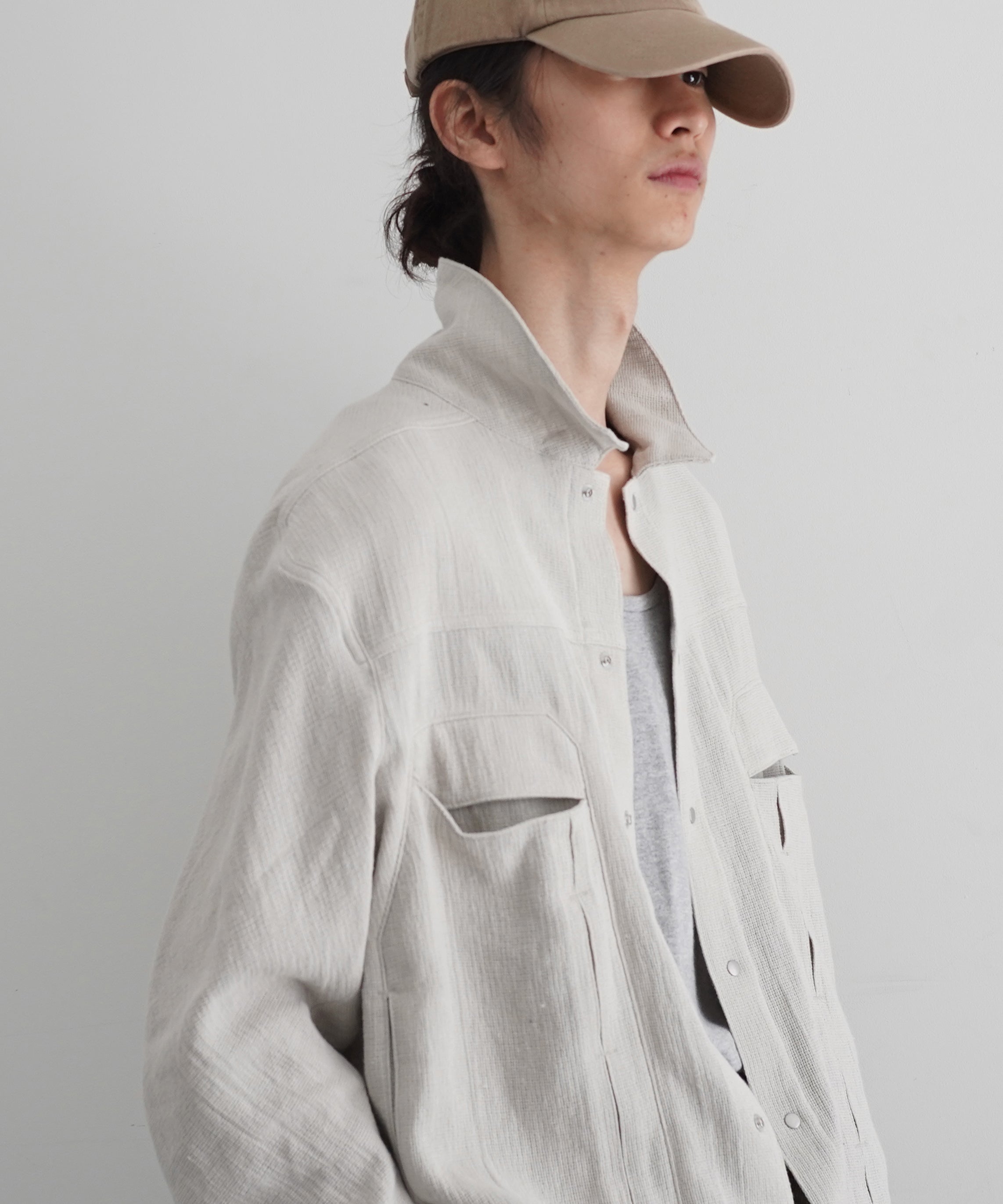 OPPOSE DUALITY 6Pocket panel linen jkt "WHITE"