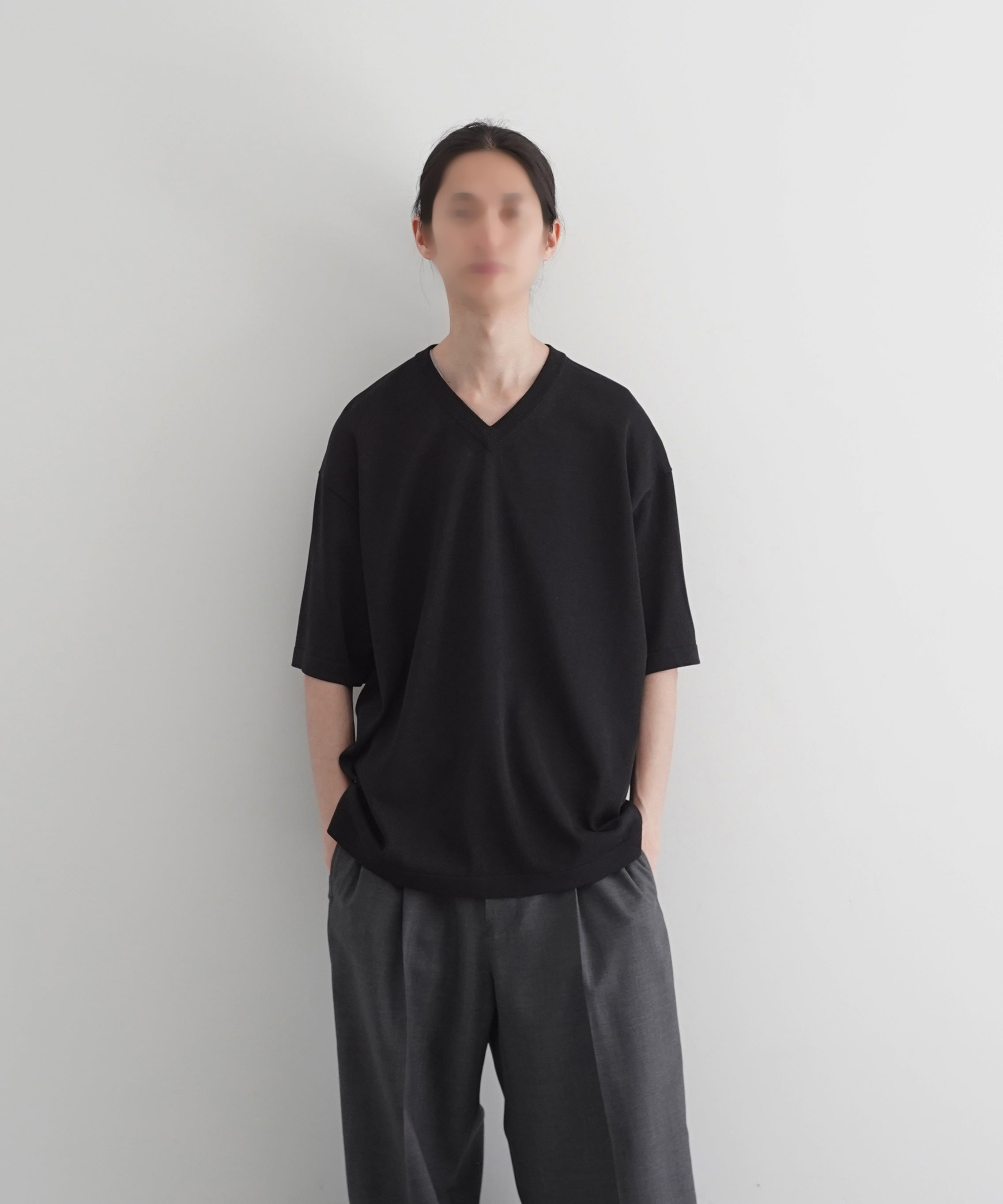 crepuscule Washi v/n knit t-shirt "BLACK"