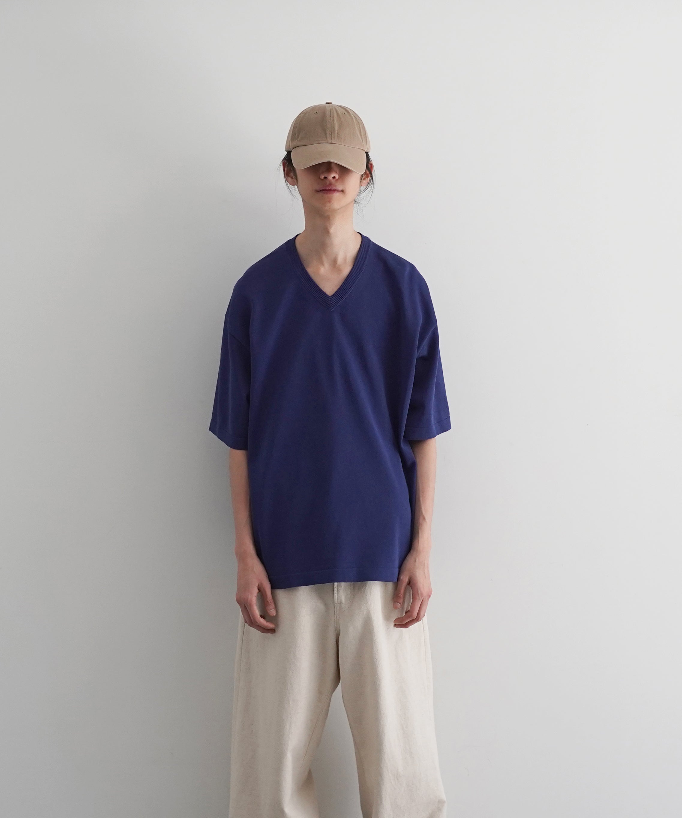 crepuscule Washi v/n knit t-shirt "BLUE"
