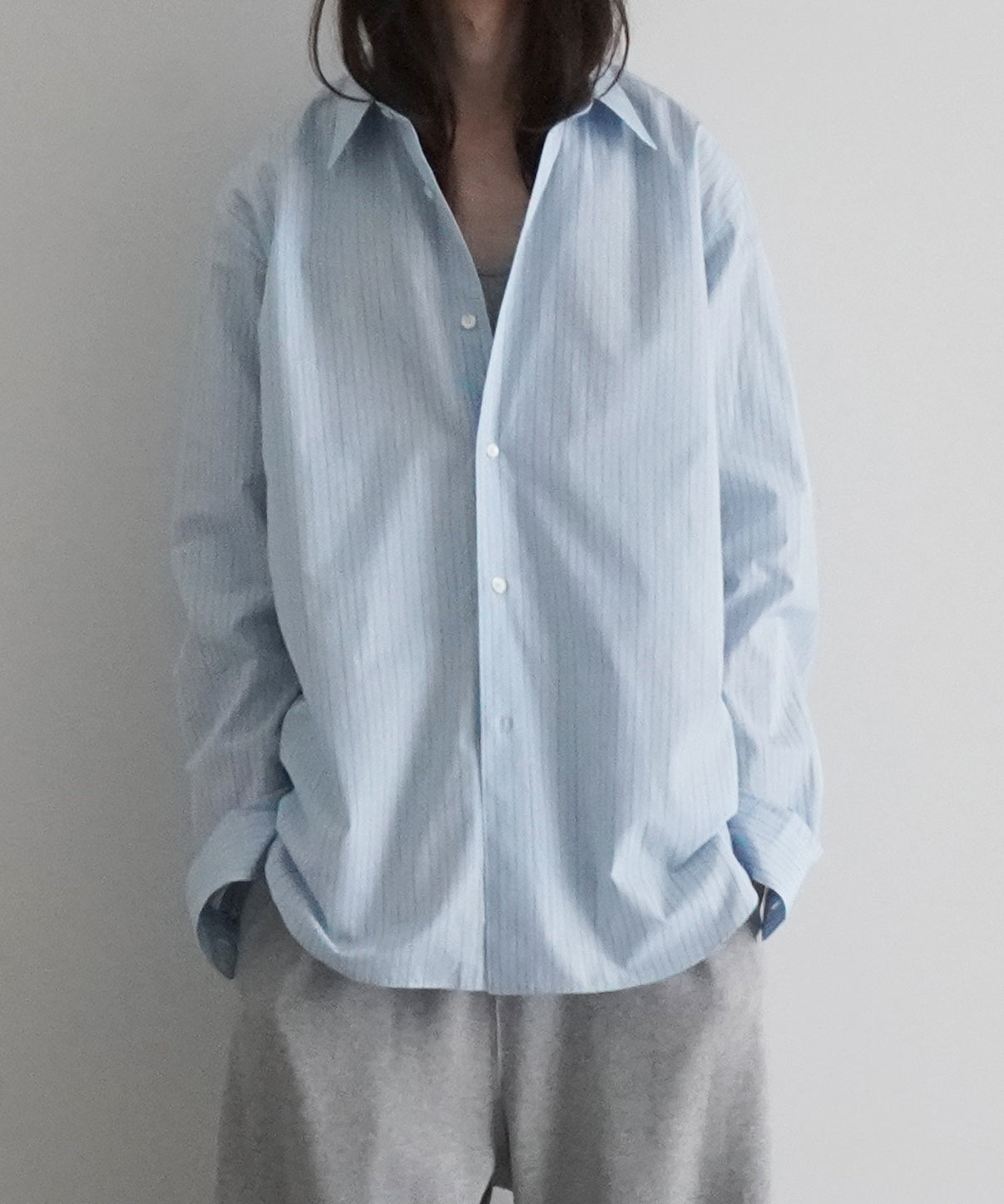 AURALEE Suvin high count cloth stripe shirt "LIGHT BLUE STRIPE"