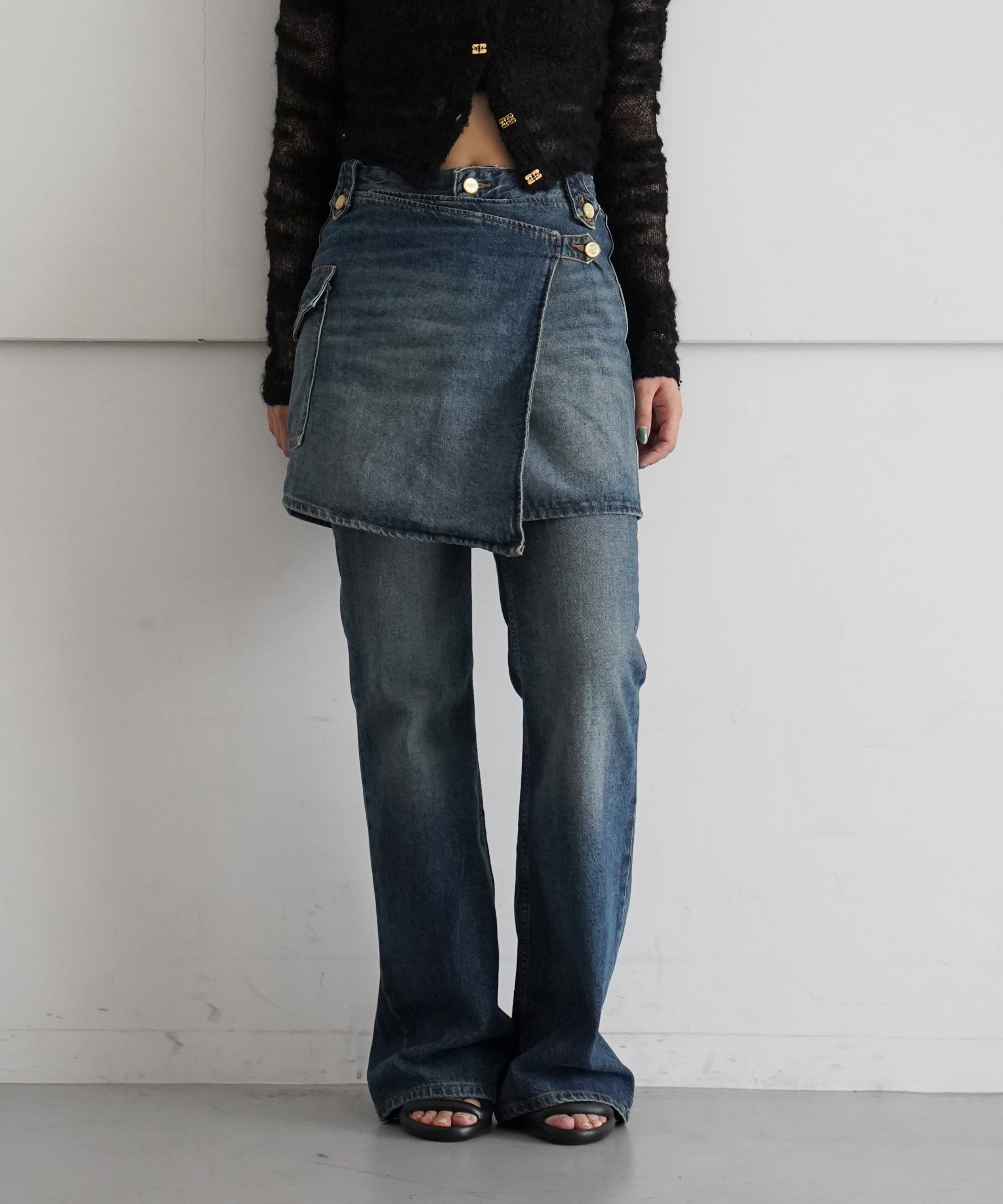 GANNI Heavy Washed Denim Flared Skirt Jeans "Mid BlueVintage"