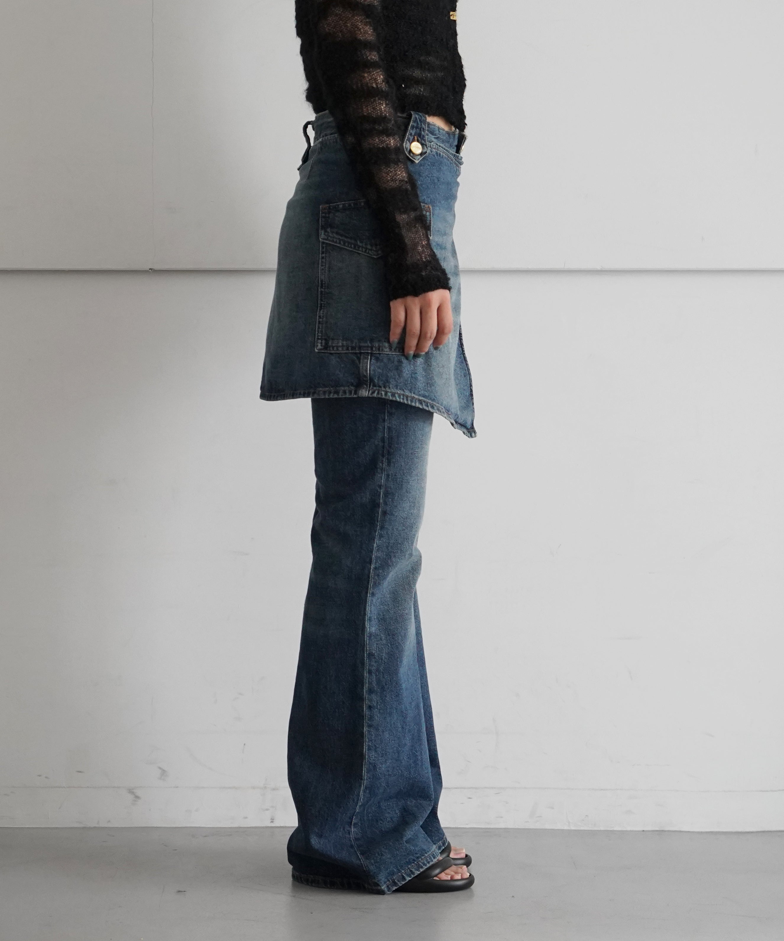 GANNI Heavy Washed Denim Flared Skirt Jeans "Mid BlueVintage"