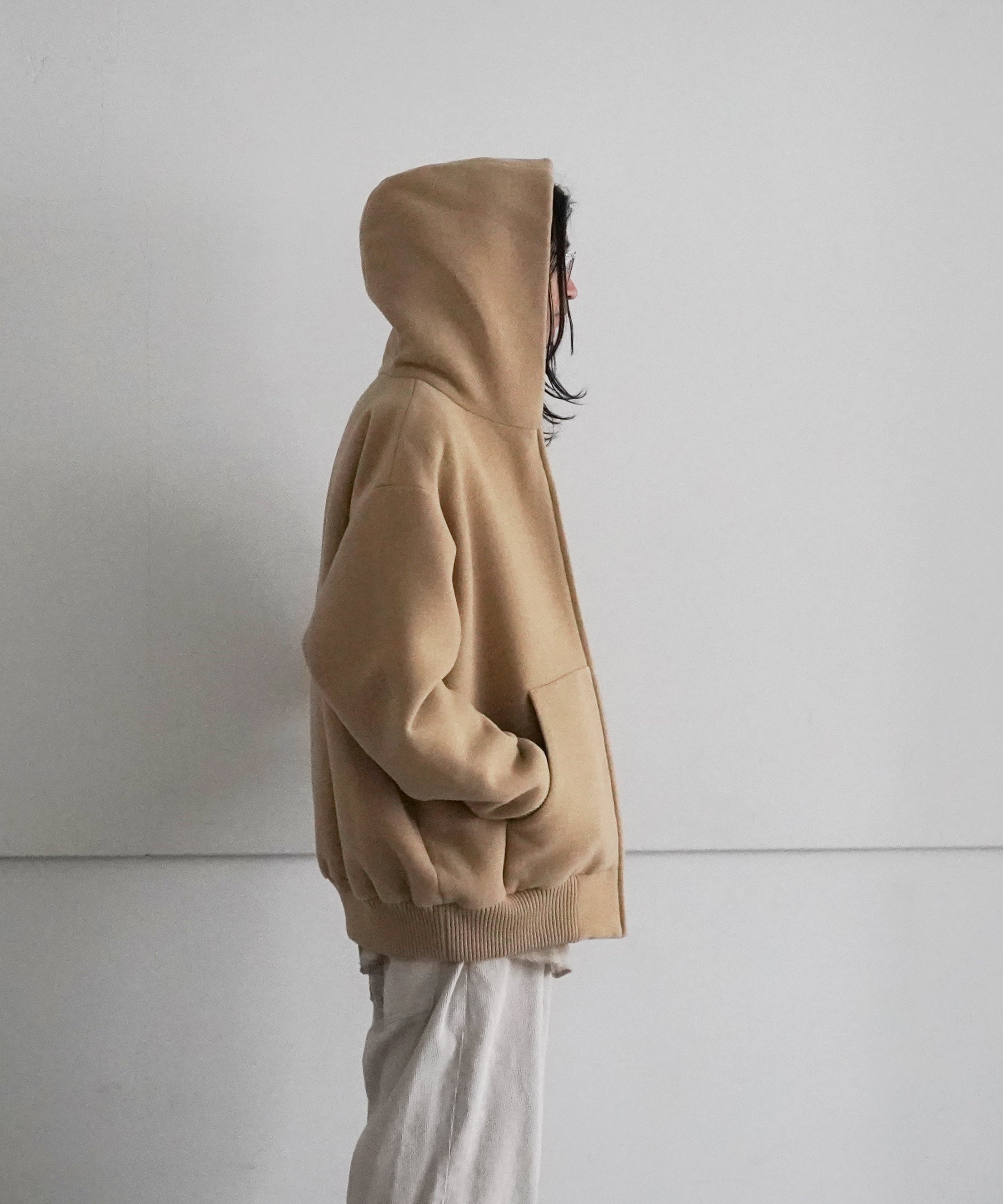 AURALEE DOUBLE CLOTH HEAVY WOOL PILE ZIP HOODIE 