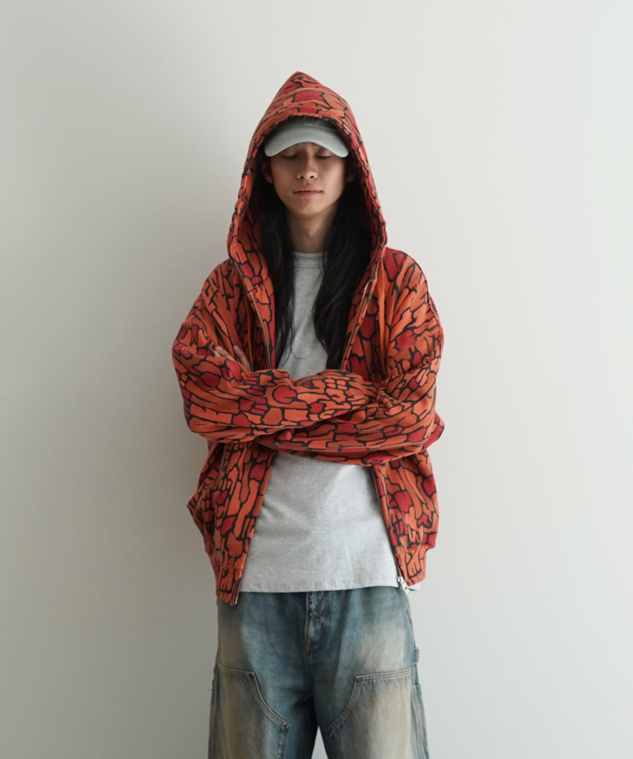 Evisen Skateboardsゑ DOKURO CAMO ZIP HOODIE "ORANGE"