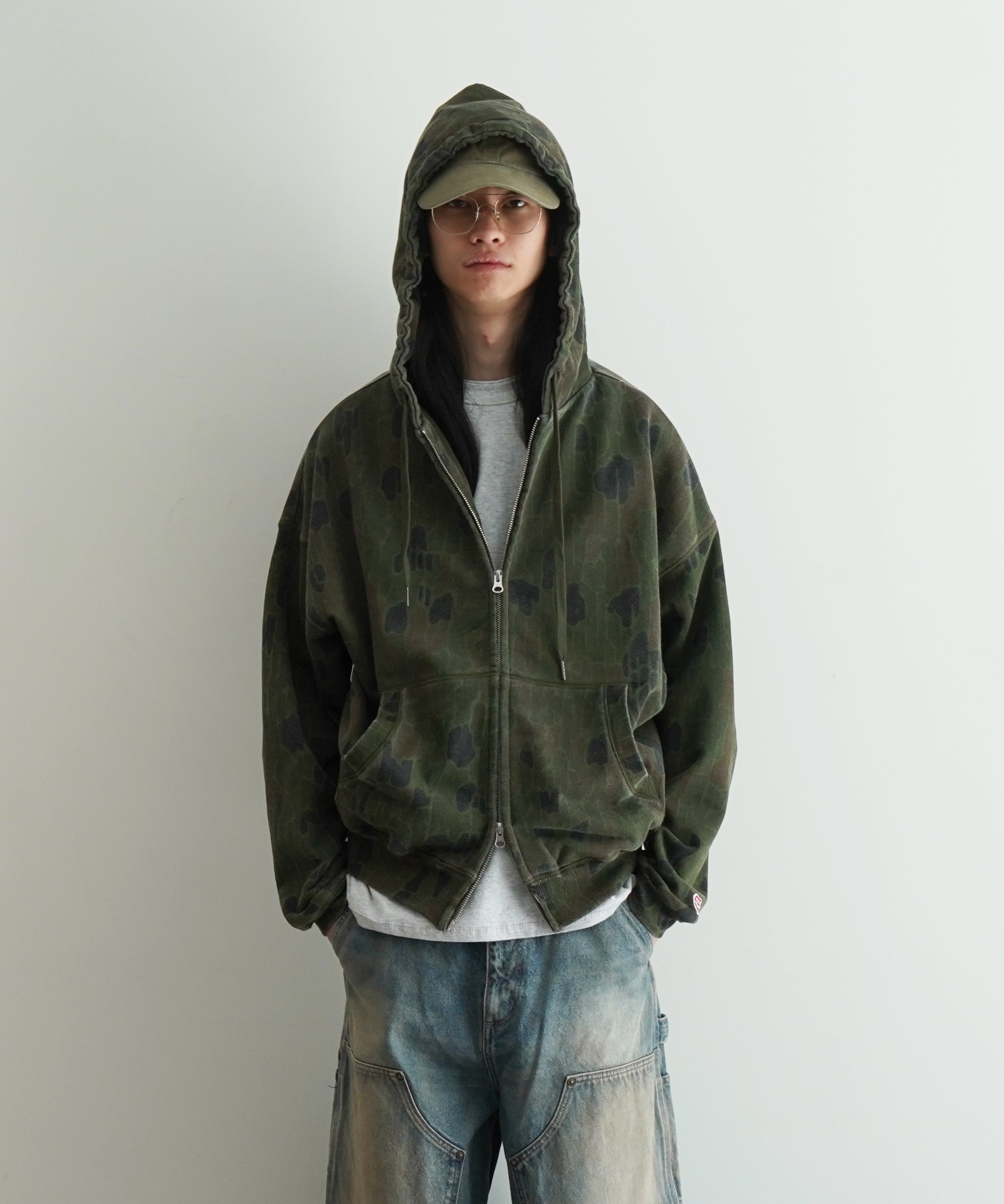 Evisen Skateboardsゑ DOKURO CAMO ZIP HOODIE "ORANGE"