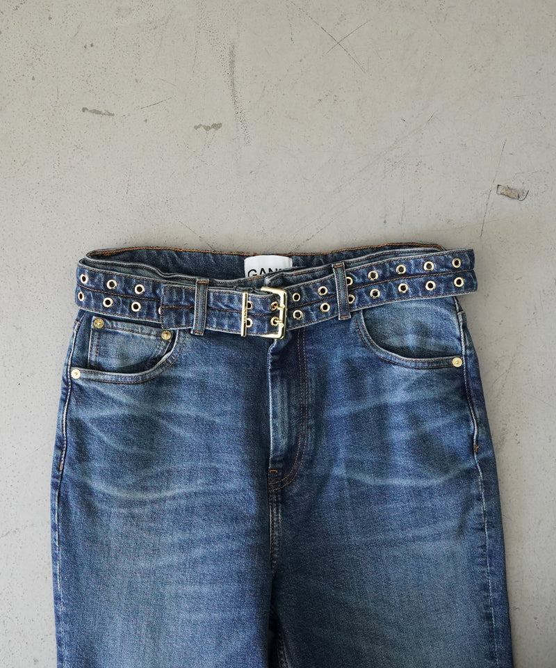 GANNI Stretch future denim carri belt "MBLUEVINTG"