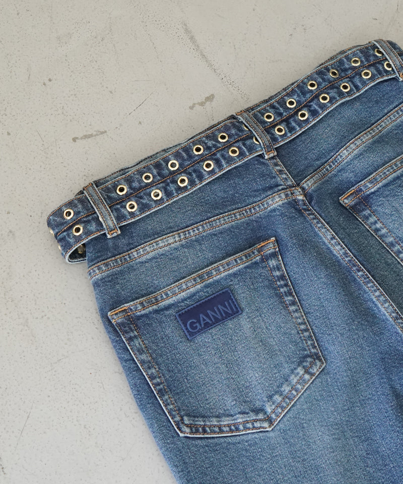 GANNI Stretch future denim carri belt "MBLUEVINTG"