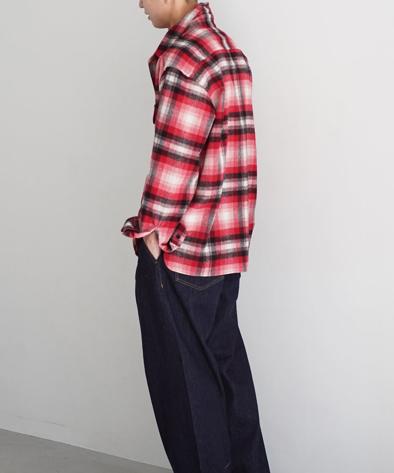 UNUSED Us2583 long sleeve wool check shirt "RED×CHECK"