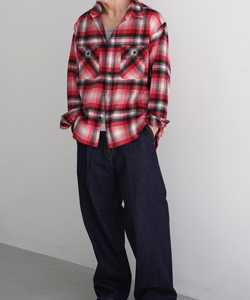 UNUSED Us2583 long sleeve wool check shirt "RED×CHECK"