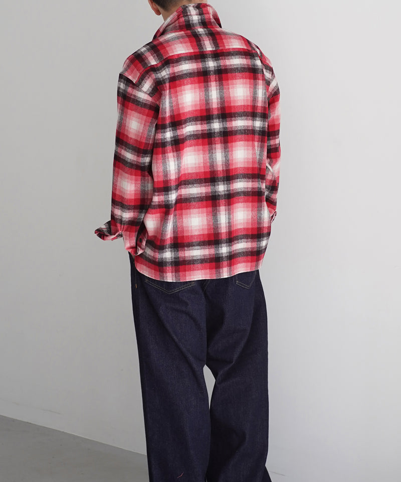 UNUSED Us2583 long sleeve wool check shirt "RED×CHECK"