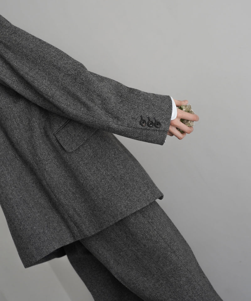URU Silk napped tweed - 2 tuck pants "D.GRAY"