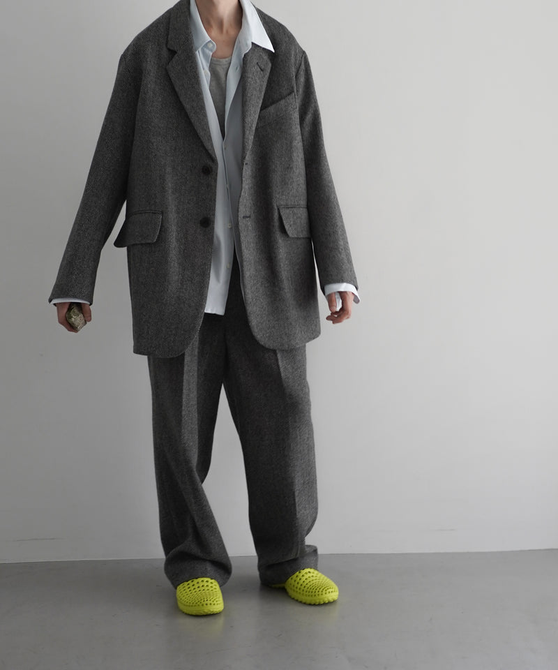 URU Silk napped tweed - 2 tuck pants "D.GRAY"