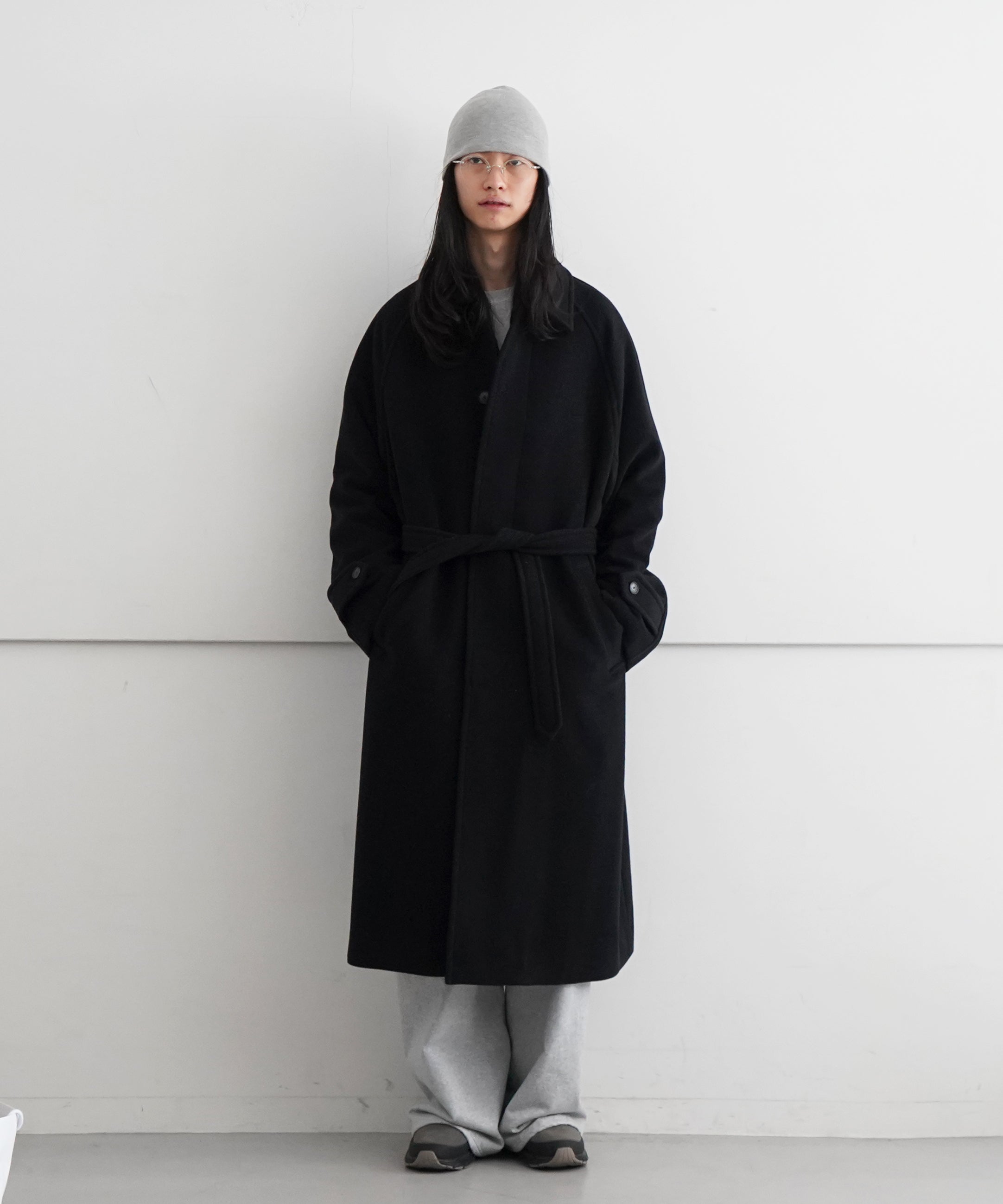 AURALEE SUPER FINE MOSSER SOUTIEN COLLAR COAT"BLACK"