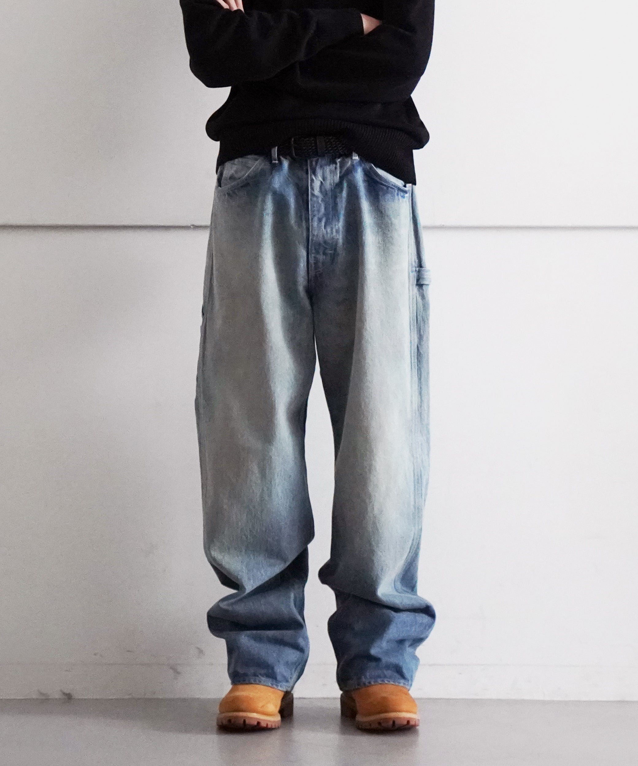 AURALEE SELVEDGE FADED HEAVY DENIM PAINTER PANTS "FADED INDIGO"