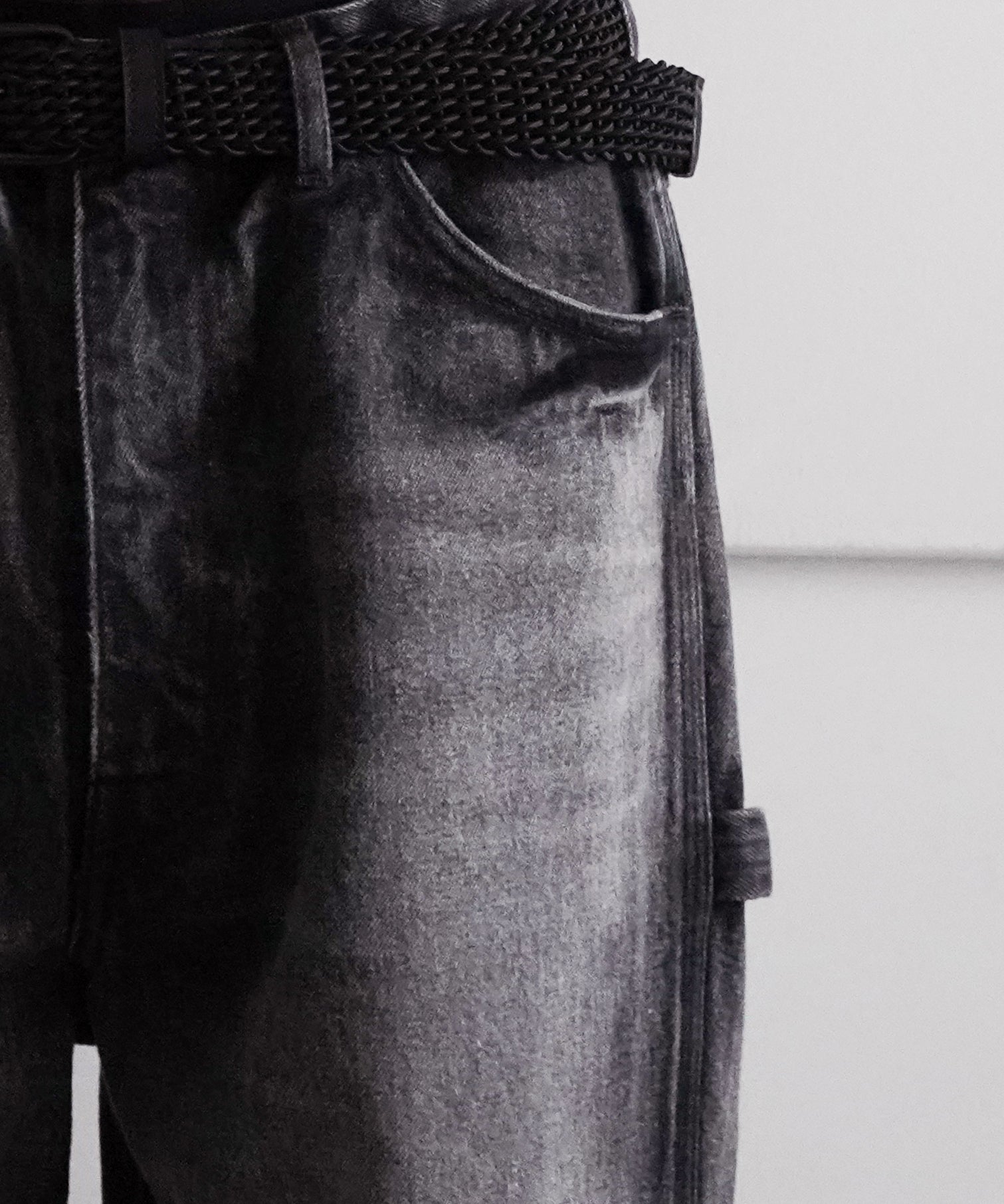 AURALEE SELVEDGE FADED HEAVY DENIM PAINTER PANTS "FADED BLACK"