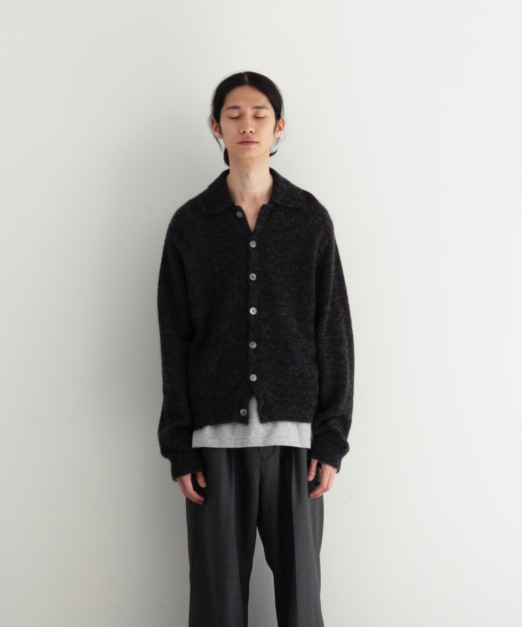 OUR LEGACY Evening polo "CHARCOAL MELANGE FUZZY ALPACA"