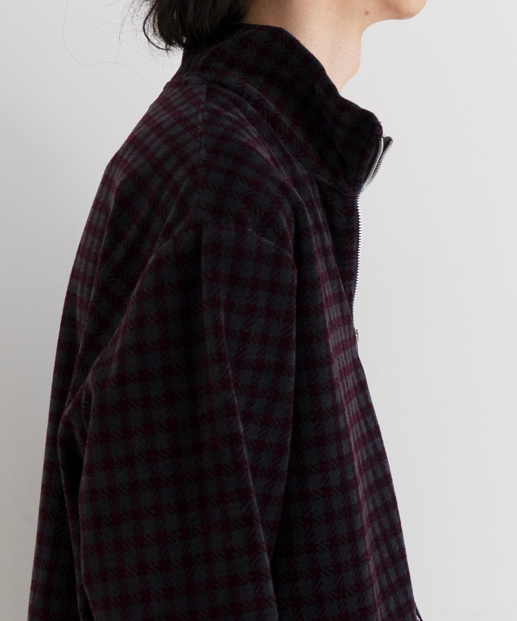 OUR LEGACY Shrunken fullzip polo "MERLOT HOUNDINI CHECK VELOUR"