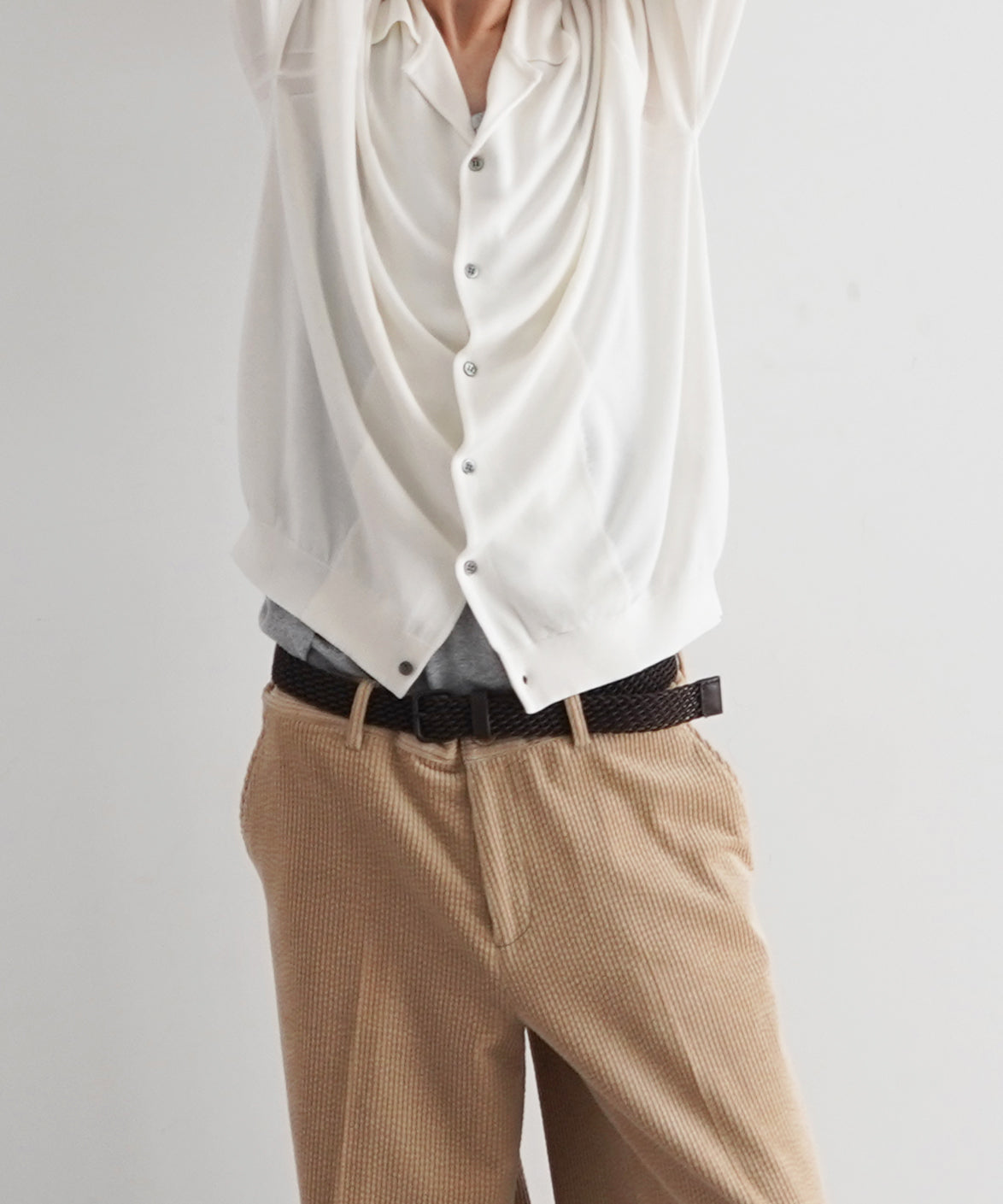 【EXCLUSIVE】crepuscule Open collar knit shirt "WHITE"