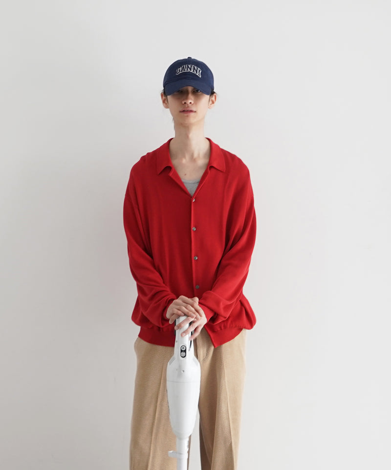 【EXCLUSIVE】crepuscule Open collar knit shirt "WHITE"