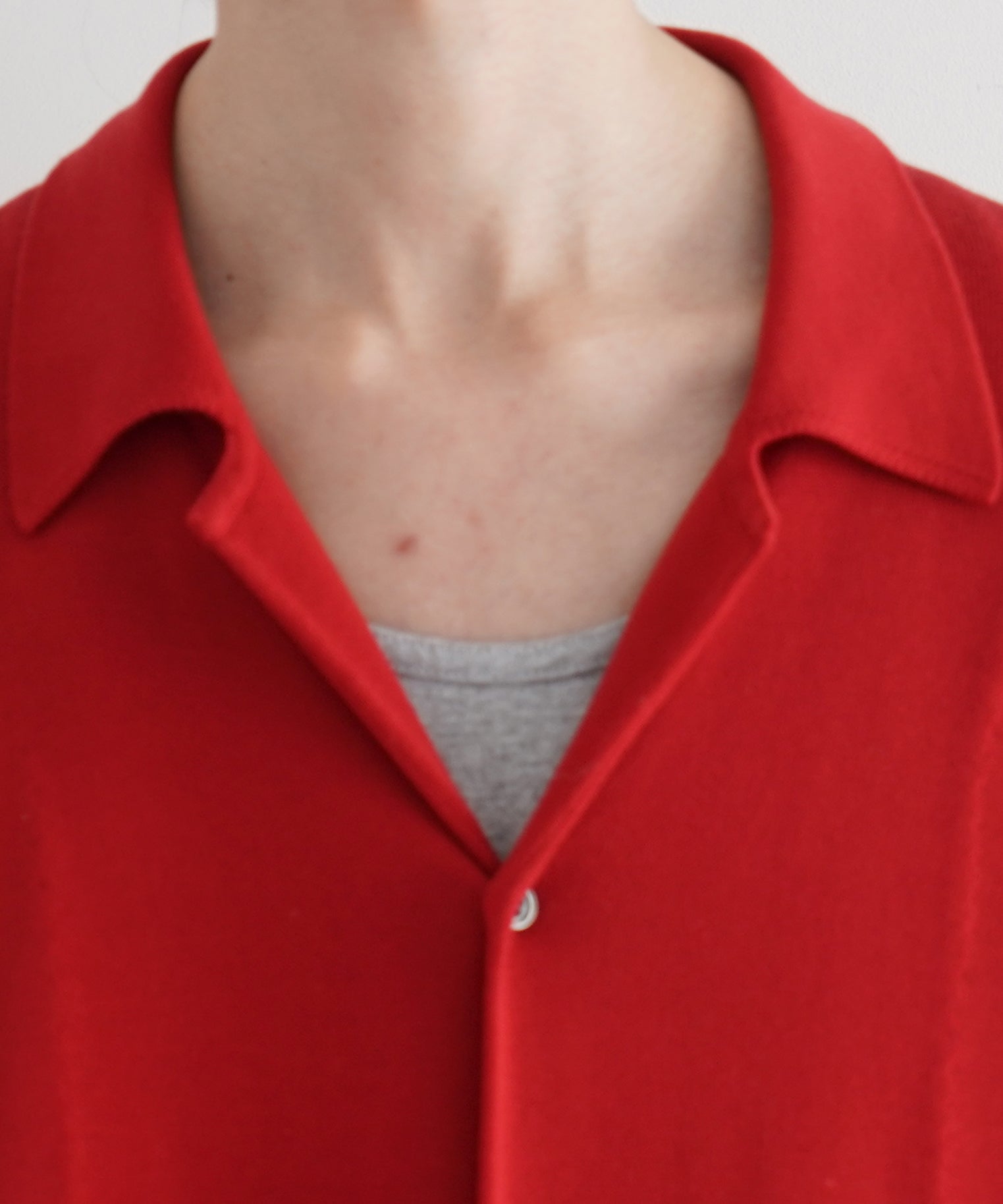 【EXCLUSIVE】crepuscule Open collar knit shirt "RED"