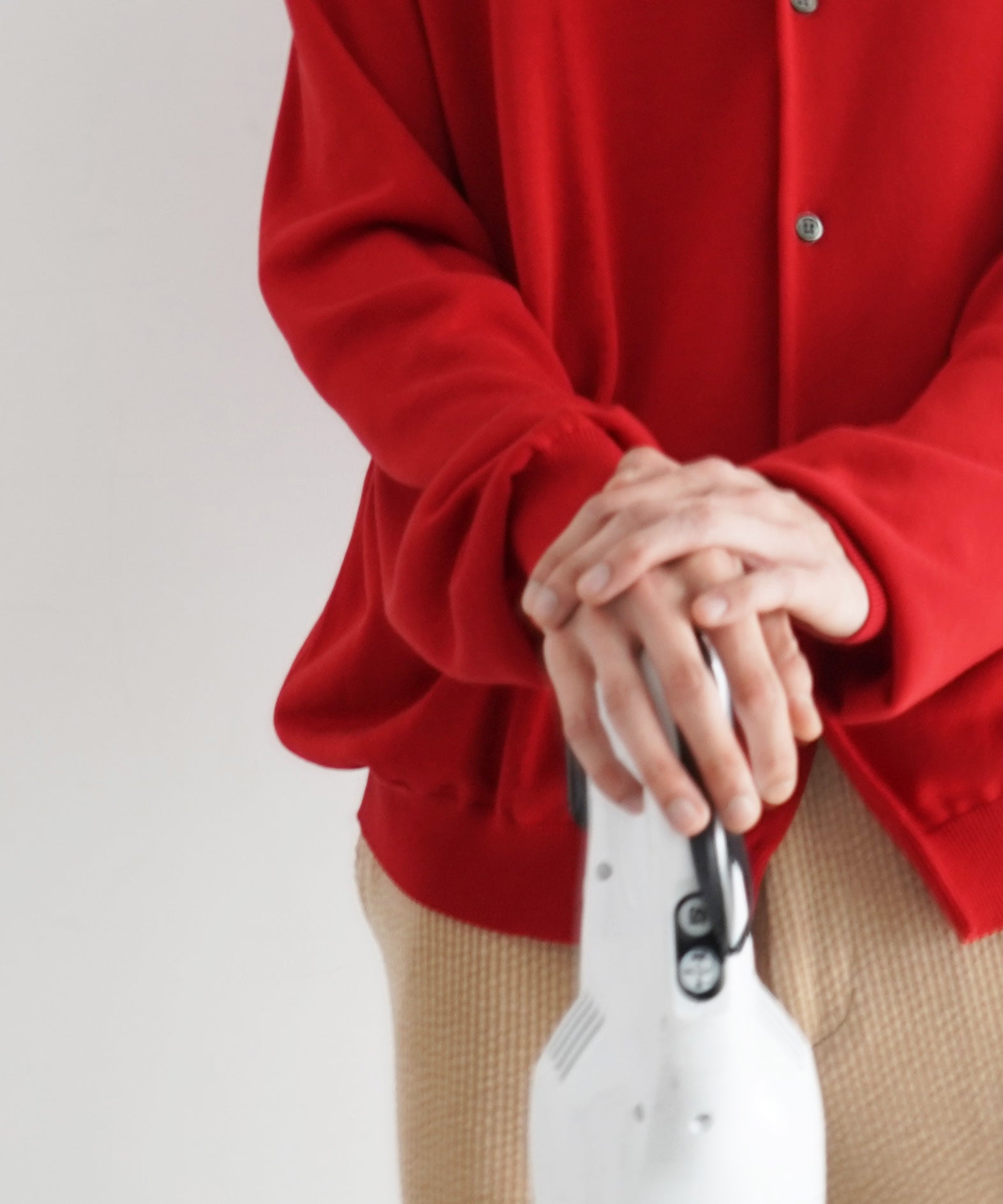 【EXCLUSIVE】crepuscule Open collar knit shirt "RED"