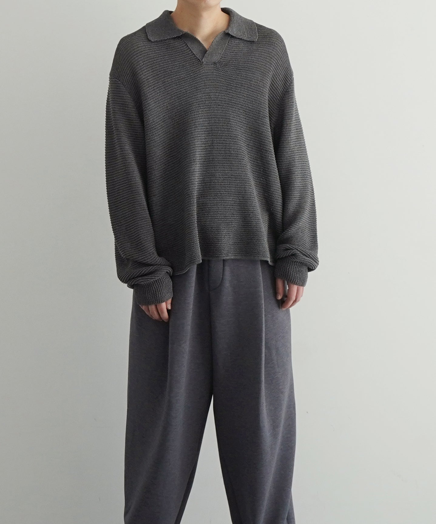 新品GALERIE VIE フェルトニット ベルテッドロングジレチャコールグレー DIGAWEL【ディガウェル】Cotton knit polo 