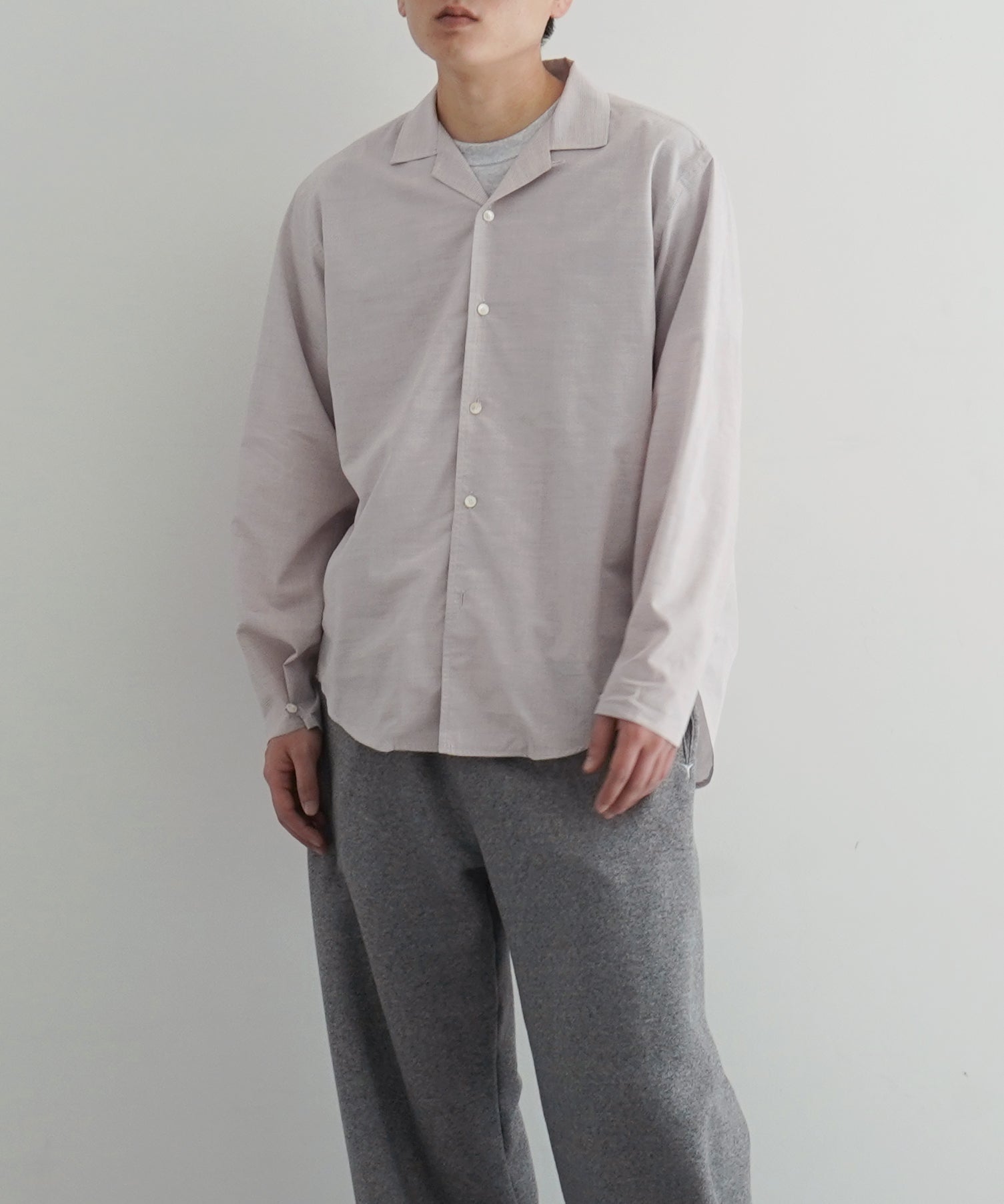 OLD FOLK HOUSE Cotton & lyocell lounge shirt "WHITE & BURGUNDY (PLAID)"