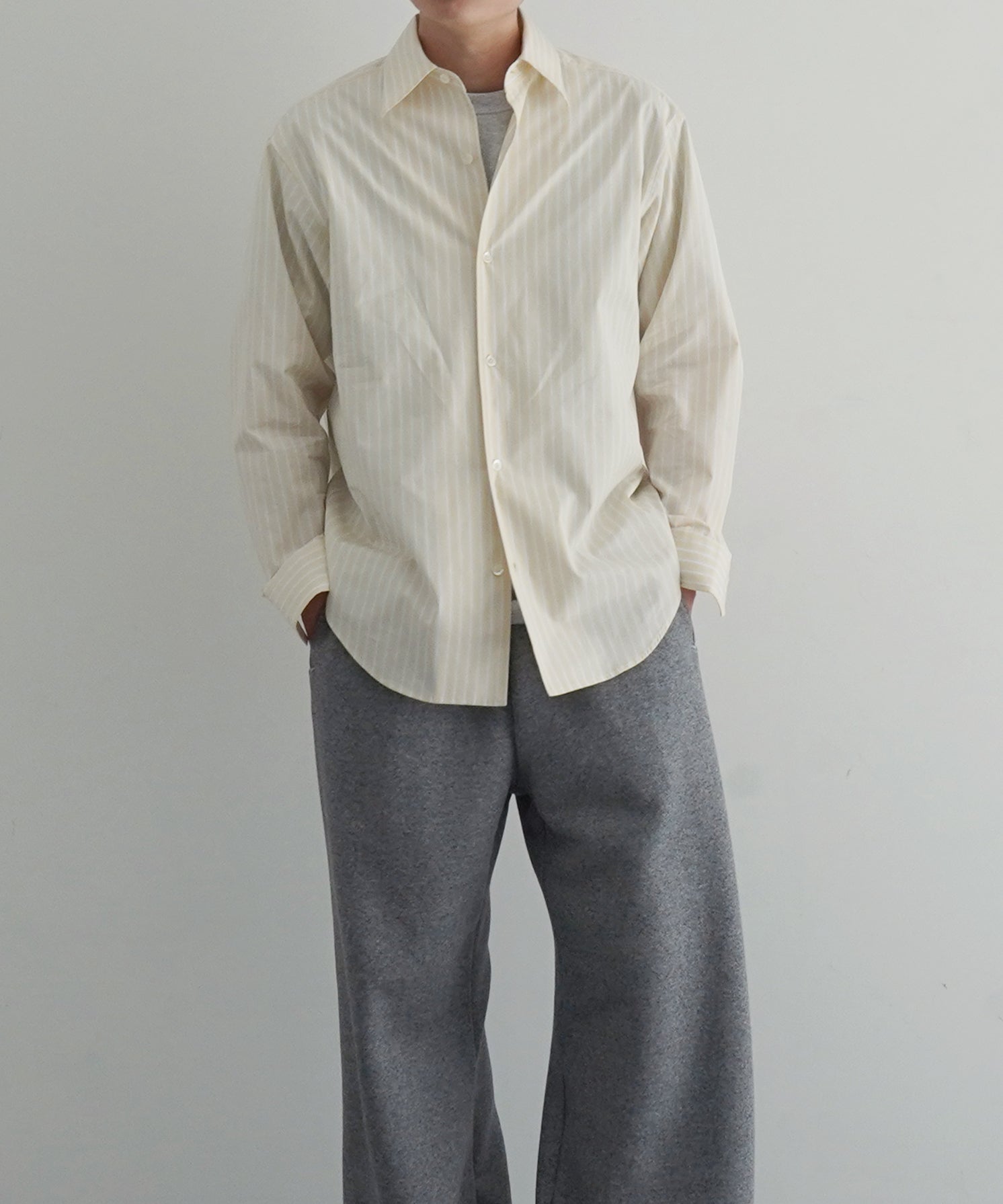 OLD FOLK HOUSE Cotton poplin striped classic shirt "BLUE"