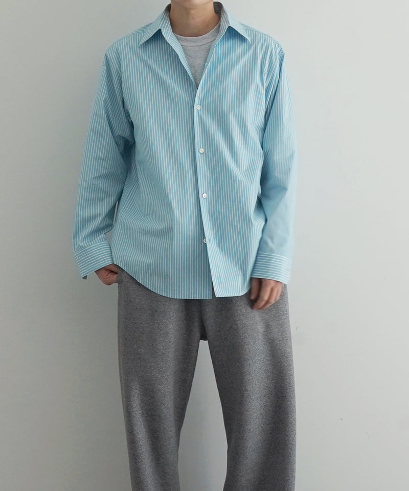 OLD FOLK HOUSE Cotton poplin striped classic shirt "BLUE"
