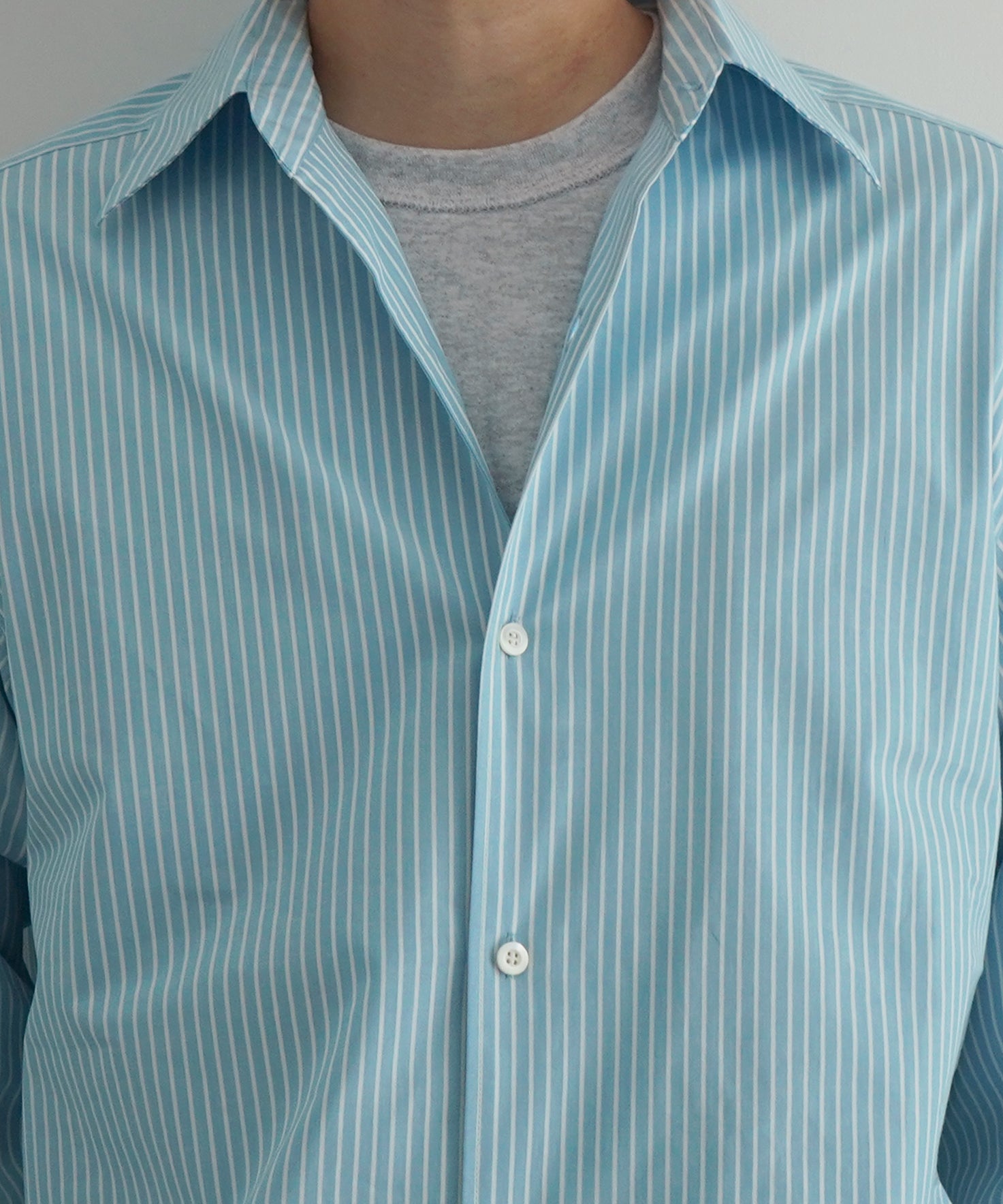 OLD FOLK HOUSE Cotton poplin striped classic shirt "BLUE"